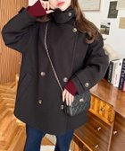 【モーメントプラス/moment+ / MEN】のフェイクウールシャギーチェック 無地オーバーサイズミドル丈Pコートジャケット ブラック|ID: prp329100004672604 ipo3291000000033774322