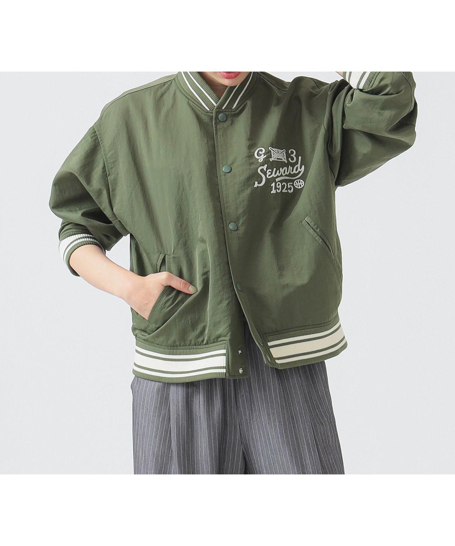 【ビーミングライフストアバイビームス/B:MING LIFE STORE by BEAMS】の撥水 スタジャン(S~L) インテリア・キッズ・メンズ・レディースファッション・服の通販 founy(ファニー) 　ファッション　Fashion　レディースファッション　Fashion for Women　デニム　Denim, Jeans Material　ボーダー　Border, Stripe　OLIVE|ID: prp329100004672609 ipo3291000000033774344