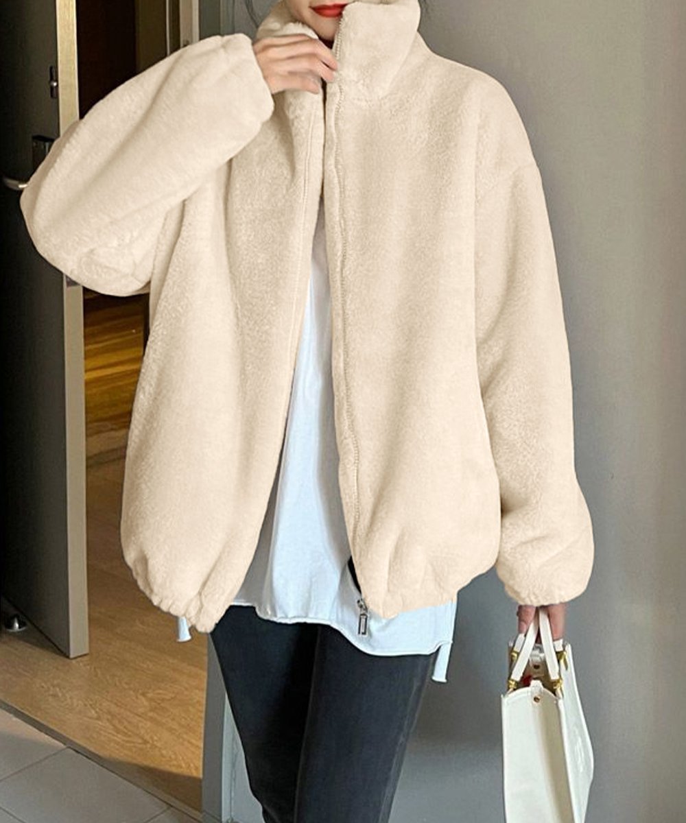 【ミニミニストア/miniministore】のスタンドカラーボアジャケット レディース インテリア・キッズ・メンズ・レディースファッション・服の通販 founy(ファニー) 　ファッション　Fashion　レディースファッション　Fashion for Women　アウター　Coat / Outerwear Collection　レディースジャケット・軽アウター　Jackets　アウトドア　Outdoor Clothing　カーディガン　Cardigan, Knitwear　シューズ　Shoes, Footwear　ジャケット　Jacket, Outerwear　スタンド　Stand Collar, Upright Stand　デニム　Denim, Jeans Material　ブルゾン　Blouson, Bomber Jacket　ポケット　Pocket, Pocket Detail　防寒　Cold Protection, Winter-Ready　リラックス　Relax, Relaxed Fit　ベージュ|ID: prp329100004672630 ipo3291000000033774437