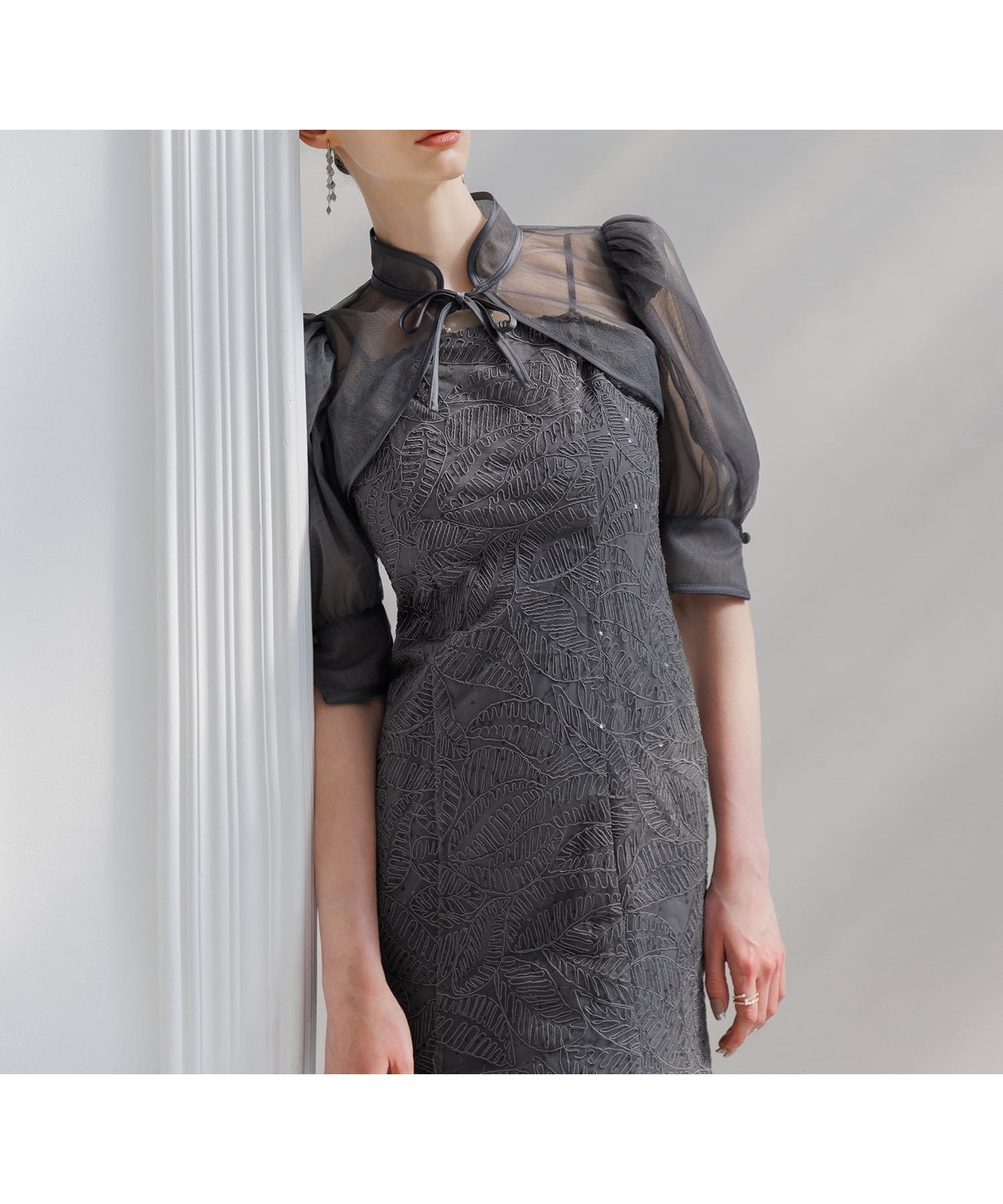 【レジャ/Leja】のLEJA/スパンコール刺繍マーメイドボレロ付きワンピースドレス結婚式オケージョン インテリア・キッズ・メンズ・レディースファッション・服の通販 founy(ファニー) 　ファッション　Fashion　レディースファッション　Fashion for Women　アウター　Coat / Outerwear Collection　ボレロ・ショート丈ジャケット / ドレス羽織りに　Boleros & Short Jackets　ワンピース　Dresses　フォーマル・パーティードレス・結婚式用ドレス　Elegant & Casual Dresses　エレガント 上品　Elegant　オケージョン　Occasion Wear　キャミソール　Camisole, Spaghetti Strap Top　スパンコール　Sequins, Sequin Embellishment　スリーブ　Sleeve, Long Sleeve / Short Sleeve　セットアップ　Set-Up, Coordinated Outfit　チュール　Tulip, Tulip Motif　ドレス　Dress, One-Piece　フォーマル　Formal, Dressy　ボタニカル　Botanical, Floral Pattern　ボレロ　Bolero, Short Cardigan　マーメイド　Mermaid, Fishtail Silhouette　リボン　Ribbon, Bow　結婚式　Wedding　披露宴　Wedding Reception　二次会　After Party　GRAY|ID: prp329100004672635 ipo3291000000033912322