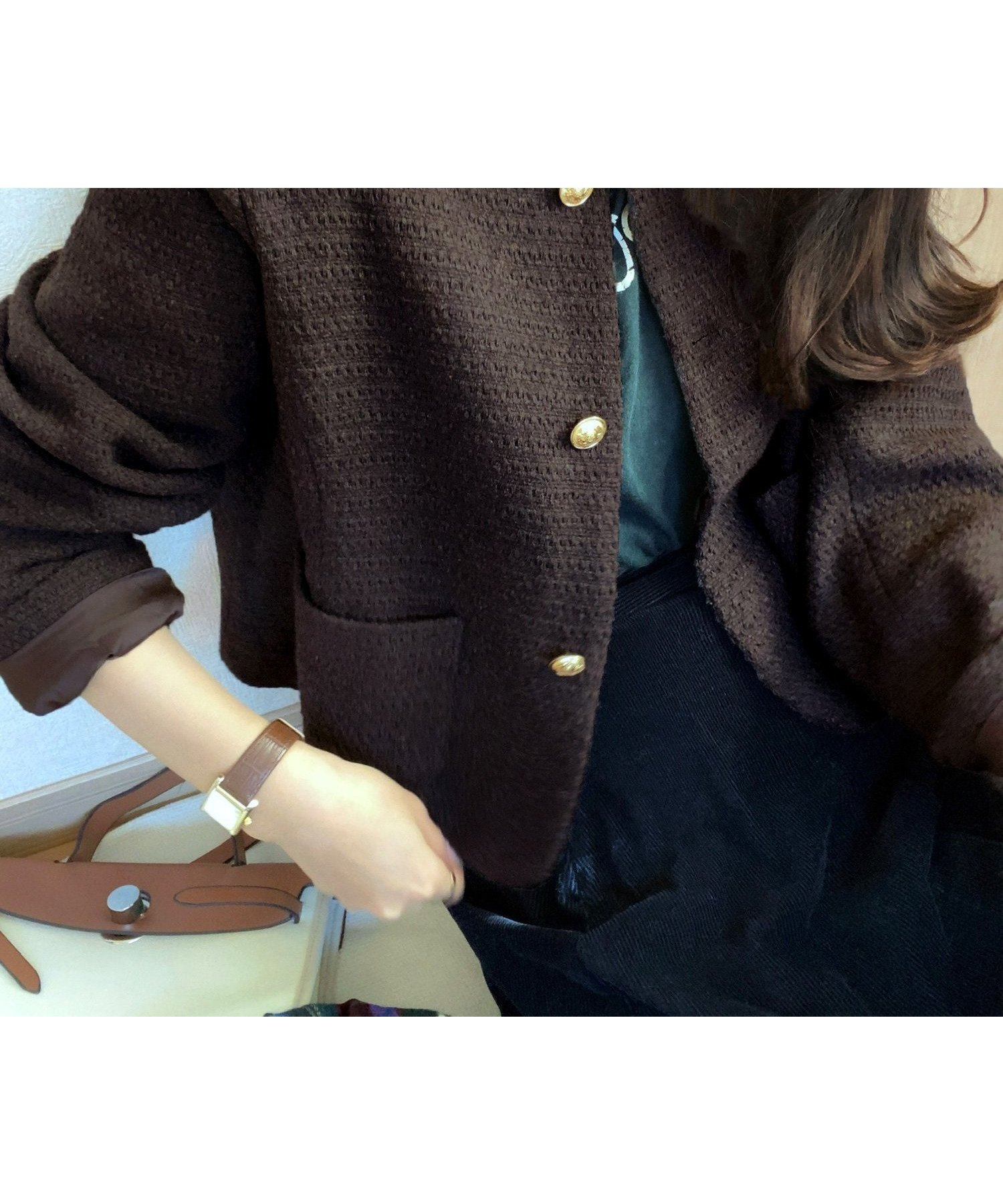 【ジュノア/JUNOAH】の金ボタンツイードジャケット インテリア・キッズ・メンズ・レディースファッション・服の通販 founy(ファニー) 　ファッション　Fashion　レディースファッション　Fashion for Women　アウター　Coat / Outerwear Collection　レディースジャケット・軽アウター　Jackets　ダークブラウン|ID: prp329100004672648 ipo3291000000033894270