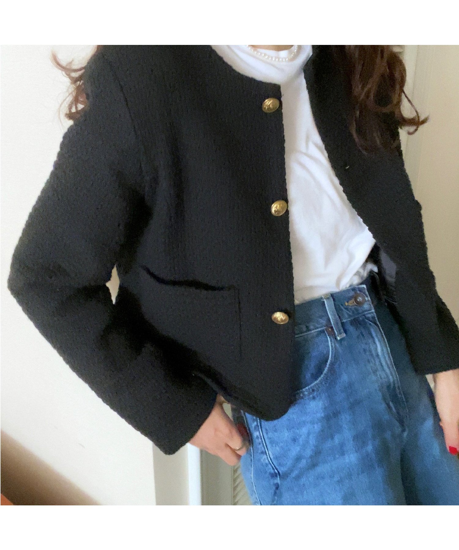 【ジュノア/JUNOAH】の金ボタンツイードジャケット インテリア・キッズ・メンズ・レディースファッション・服の通販 founy(ファニー) 　ファッション　Fashion　レディースファッション　Fashion for Women　アウター　Coat / Outerwear Collection　レディースジャケット・軽アウター　Jackets　ブラック|ID: prp329100004672648 ipo3291000000034620086