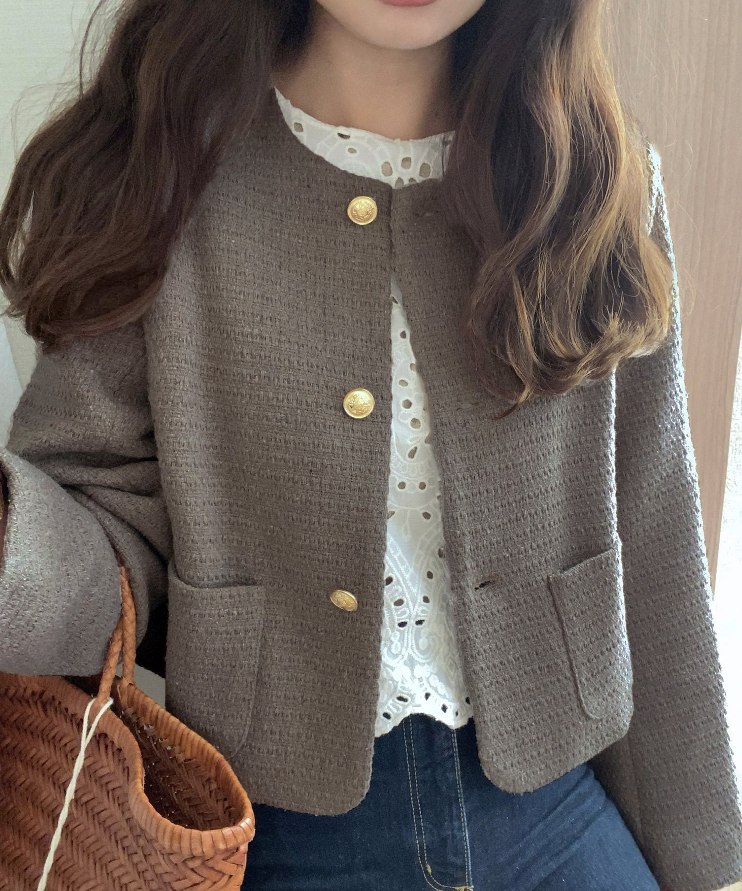 【ジュノア/JUNOAH】の金ボタンツイードジャケット インテリア・キッズ・メンズ・レディースファッション・服の通販 founy(ファニー) 　ファッション　Fashion　レディースファッション　Fashion for Women　アウター　Coat / Outerwear Collection　レディースジャケット・軽アウター　Jackets　モカ|ID: prp329100004672648 ipo3291000000034620089