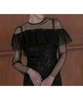 【レジャ/Leja】のLEJA-2WAYアシンメトリーフリルチュールフラワーIラインワンピースドレス 人気、トレンドファッション・服の通販 founy(ファニー) ファッション Fashion レディースファッション Fashion for Women ワンピース Dresses フォーマル・パーティードレス・結婚式用ドレス Elegant & Casual Dresses エレガント 上品 Elegant スリット Slit, Slit Detail セパレート Separate, Two-Piece チュール Tulip, Tulip Motif ドレス Dress, One-Piece フラワー Flower, Floral 結婚式 Wedding |ID:prp329100004672658