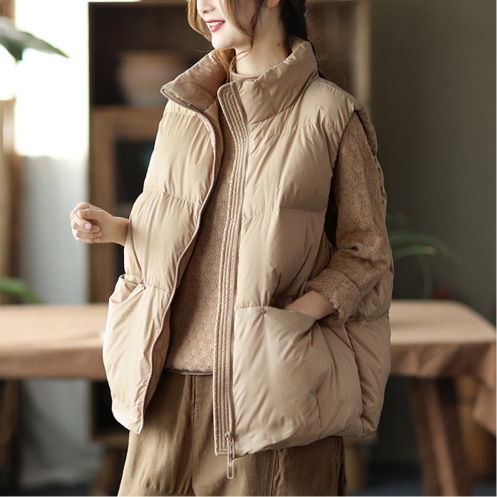 【ミニミニストア/miniministore】のフェイクダウンベスト レディース 韓国風 インテリア・キッズ・メンズ・レディースファッション・服の通販 founy(ファニー) 　ファッション　Fashion　レディースファッション　Fashion for Women　アウター　Coat / Outerwear Collection　トップス・カットソー　Cut & Sew Tops　ベスト&ジレ / 重ね着スタイル　Vests & Gilets　インナー　Innerwear　軽量　Lightweight, Ultra Light　ジャケット　Jacket, Outerwear　ダウン　Down, Puffer　ダブル　Double, Double-Breasted　ノースリーブ　Sleeveless, No-Sleeve　フェザー　Feather, Feather Detail　フロント　Front, Front Design　ブルゾン　Blouson, Bomber Jacket　ベスト　Vest, Waistcoat　ポケット　Pocket, Pocket Detail　防寒　Cold Protection, Winter-Ready　A/W・秋冬　Autumn/Winter　モカベージュ|ID: prp329100004672671 ipo3291000000033774612