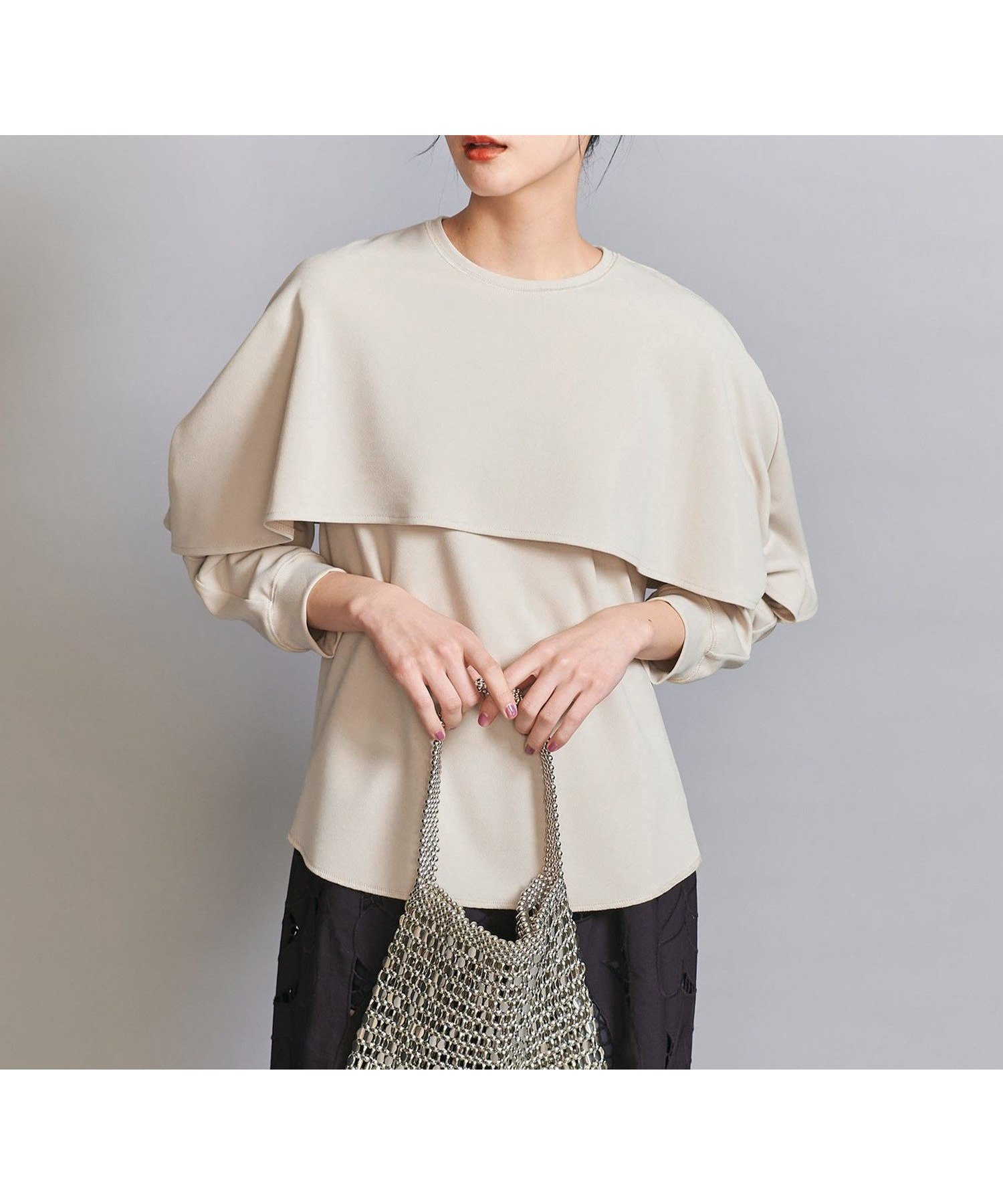 【ビューティ&ユース ユナイテッドアローズ/BEAUTY&YOUTH / UNITED ARROWS】の【WEB限定 Wardrobe DAILY MINIMAL】ケープフリル レイヤーカットソー インテリア・キッズ・メンズ・レディースファッション・服の通販 founy(ファニー) 　ファッション　Fashion　レディースファッション　Fashion for Women　トップス・カットソー　Cut & Sew Tops　カットソー・ベーシックTシャツ　Cut-and-Sewn Tops / Stretch Tees & Basics　オケージョン　Occasion Wear　カットソー　Cut and Sewn Top　シンプル　Simple, Minimal　ジョーゼット　Georgette, Semi-Sheer Fabric　スラックス　Slacks, Dress Pants　デニム　Denim, Jeans Material　定番　Standard, Basic Item　フェミニン　Feminine, Girly　フリル　Frill, Ruffle　フレア　Flare, Flared　ボトム　Bottoms, Lower Wear　おすすめ　Recommended / Our Picks　エレガント 上品　Elegant　セレモニー　Ceremony　ビジネス 仕事 通勤　Business / Work / Commuting　BEIGE|ID: prp329100004672689 ipo3291000000033863951