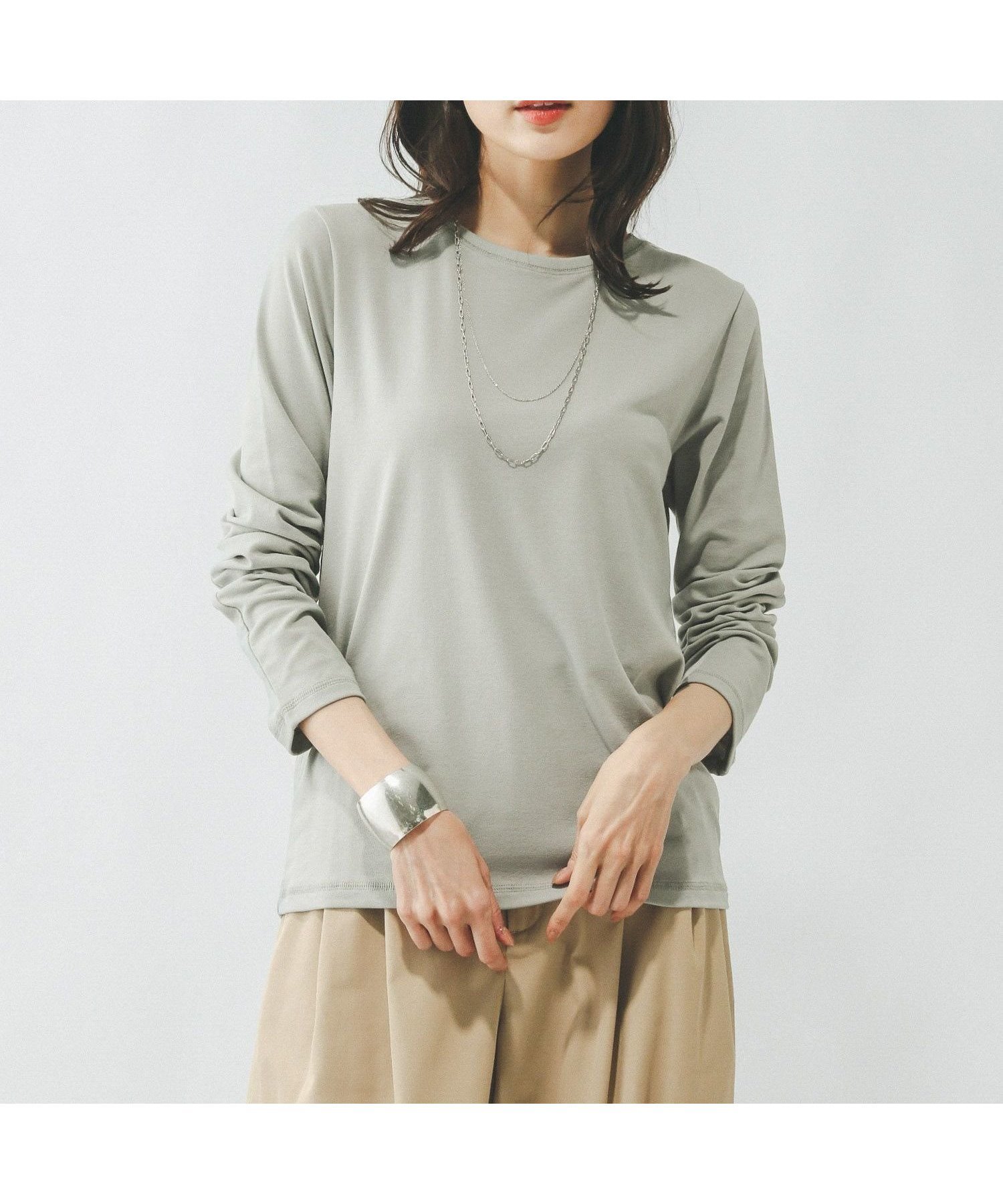 【グローバルワーク/GLOBAL WORK】のFffit エフィット/やわらかストレッチT長袖/291137 インテリア・キッズ・メンズ・レディースファッション・服の通販 founy(ファニー) 　ファッション　Fashion　レディースファッション　Fashion for Women　トップス・カットソー　Cut & Sew Tops　インナー　Innerwear　サロペット　Overalls, Salopette　ジャケット　Jacket, Outerwear　スウェット / スエット　Sweatshirt, Sweatwear　ストレッチ　Stretch, Stretchy Fabric　フィット　Fit, Slim Fit　ベーシック　Basic, Essential　吸水　Absorbent, Quick-Dry　長袖　Long Sleeve, Full Sleeve　ブルーグレー86|ID: prp329100004672701 ipo3291000000033982676