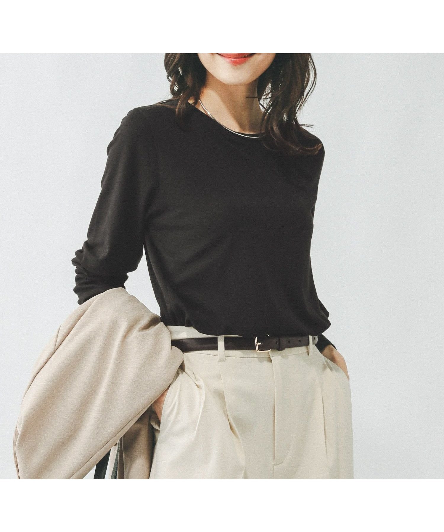 【グローバルワーク/GLOBAL WORK】のFffit エフィット/やわらかストレッチT長袖/291137 インテリア・キッズ・メンズ・レディースファッション・服の通販 founy(ファニー) 　ファッション　Fashion　レディースファッション　Fashion for Women　トップス・カットソー　Cut & Sew Tops　インナー　Innerwear　サロペット　Overalls, Salopette　ジャケット　Jacket, Outerwear　スウェット / スエット　Sweatshirt, Sweatwear　ストレッチ　Stretch, Stretchy Fabric　フィット　Fit, Slim Fit　ベーシック　Basic, Essential　吸水　Absorbent, Quick-Dry　長袖　Long Sleeve, Full Sleeve　ブラック09|ID: prp329100004672701 ipo3291000000034402642