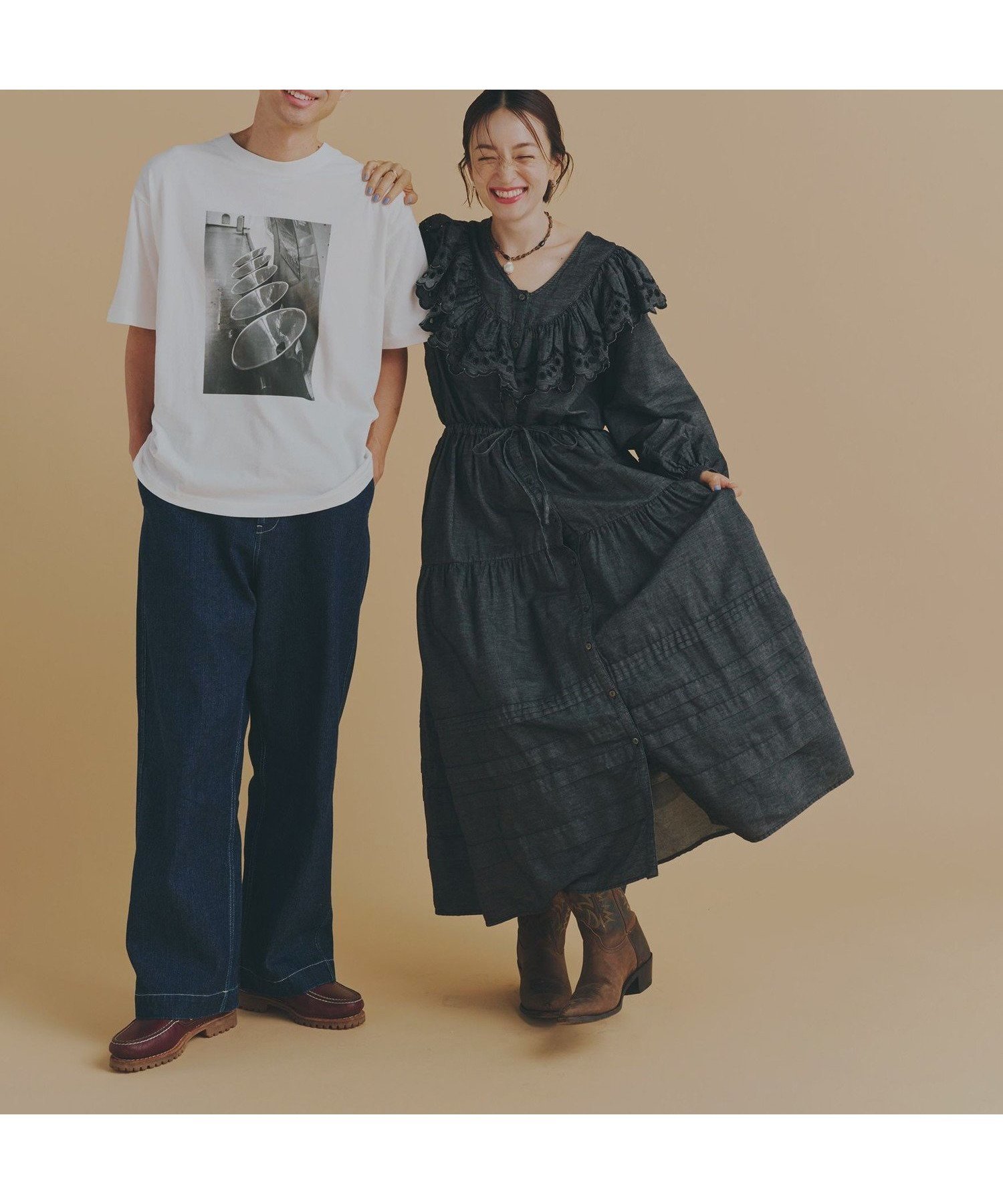 【コーエン/COEN】のMIYAKO TAKAYAMA フリルデニムワンピース インテリア・キッズ・メンズ・レディースファッション・服の通販 founy(ファニー) 　ファッション　Fashion　レディースファッション　Fashion for Women　ワンピース　Dresses　インナー　Innerwear　ガウン　Gown, Robe　コラボ　Collaboration, Collab　ジャケット　Jacket, Outerwear　スカラップ　Scallop, Scalloped Edge　スペシャル　Special, Limited Edition　タートルネック　Turtleneck, High Neck　ティアード　Tiered, Tiered Style　デニム　Denim, Jeans Material　人気　Popular, Best Seller　フリル　Frill, Ruffle　プリント　Print, Printed Pattern　ポケット　Pocket, Pocket Detail　ランニング　Running, Running Wear, Activewear, Jogging　旅行　Travel　BLACK|ID: prp329100004672704 ipo3291000000033953058
