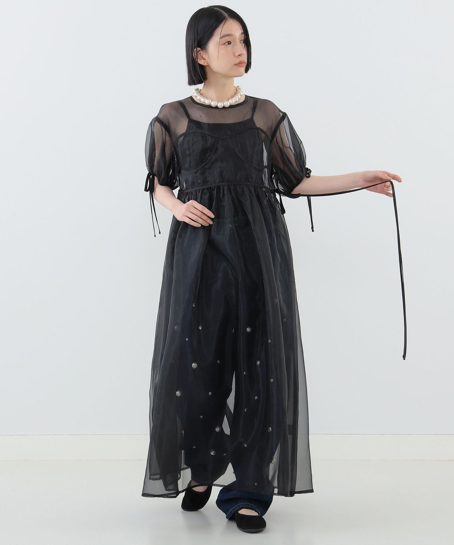 【カロリナ グレイサー/CAROLINA GLASER】の【8/7再値下げ】コルセット オーガンジーワンピース インテリア・キッズ・メンズ・レディースファッション・服の通販 founy(ファニー) 　ファッション　Fashion　レディースファッション　Fashion for Women　ワンピース　Dresses　オーガンジー　Organza Fabric　ガーリー　Girly, Feminine Style　コルセット　Corset, Bustier　サテン　Satin, Glossy Fabric　シアー　Sheer, See-Through　リボン　Ribbon, Bow　BLACK|ID: prp329100004672715 ipo3291000000033774807