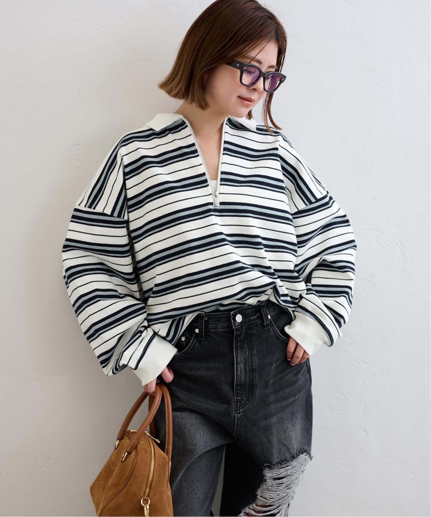 【ユーバイ スピック&スパン/U by Spick&Span】のボーダーハーフジッププルオーバー 人気、トレンドファッション・服の通販 founy(ファニー) 　ファッション　Fashion　レディースファッション　Fashion for Women　トップス・カットソー　Cut & Sew Tops　カジュアルプルオーバー・ニットトップス　Pullovers & Knit Tops / Casual Pullovers　2025年　2025　2025春夏・S/S　Spring/Summer 2025 SS25　カットソー　Cut and Sewn Top　ショート　Short, Short Length　スウェット / スエット　Sweatshirt, Sweatwear　スラックス　Slacks, Dress Pants　ボトム　Bottoms, Lower Wear　ボーダー　Border, Stripe　ヴィンテージ　Vintage Style　 other-1|ID: prp329100004672739 ipo3291000000033774910