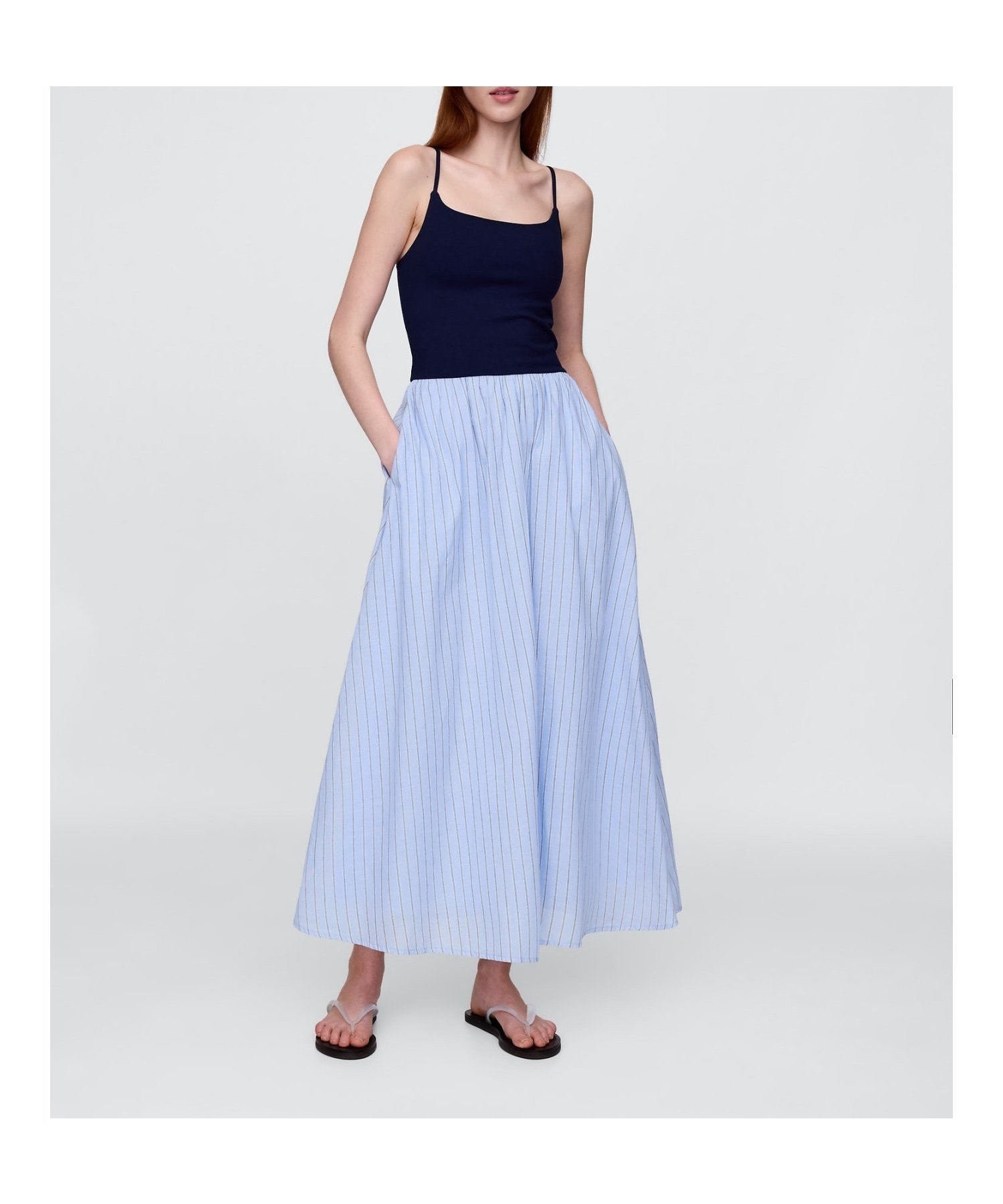 【ギャップ/GAP】のコンパクト ジャージー ミックスメディア マキシワンピース インテリア・キッズ・メンズ・レディースファッション・服の通販 founy(ファニー) 　ファッション　Fashion　レディースファッション　Fashion for Women　ワンピース　Dresses　マキシ丈ワンピース・ロングドレス　Maxi Dresses / Long One-Pieces　クラシック　Classic, Timeless Style　コンパクト　Compact, Small Size　フィット　Fit, Slim Fit　ボトム　Bottoms, Lower Wear　ポケット　Pocket, Pocket Detail　マキシ　Maxi, Full Length　ミックス　Mix, Mixed Style　楽ちん　Easy Fit, Comfortable　BLUE_STRIPE|ID: prp329100004672808 ipo3291000000033775162