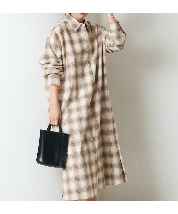 【フリークスストア/FREAK'S STORE】のネル チェック ビックシャツ ワンピース【限定展開】 25AW インテリア・キッズ・メンズ・レディースファッション・服の通販 founy(ファニー) 　ファッション　Fashion　レディースファッション　Fashion for Women　ワンピース　Dresses　シャツワンピース / 1枚で着映えコーデ　Shirt Dresses　秋　Autumn　スラックス　Slacks, Dress Pants　タートルネック　Turtleneck, High Neck　チェック　Check, Plaid, Tartan　デニム　Denim, Jeans Material　バランス　Balance, Style Balance　ベスト　Vest, Waistcoat　ポケット　Pocket, Pocket Detail　羽織　Haori, Light Jacket　ロング　Long, Long-Length　A/W・秋冬　Autumn/Winter　冬　Winter / This Winter　おすすめ　Recommended / Our Picks　2025年　2025　2025-2026秋冬・A/W　Autumn/Winter 2025–26 AW25–26　ベージュ|ID: prp329100004672835 ipo3291000000033775266