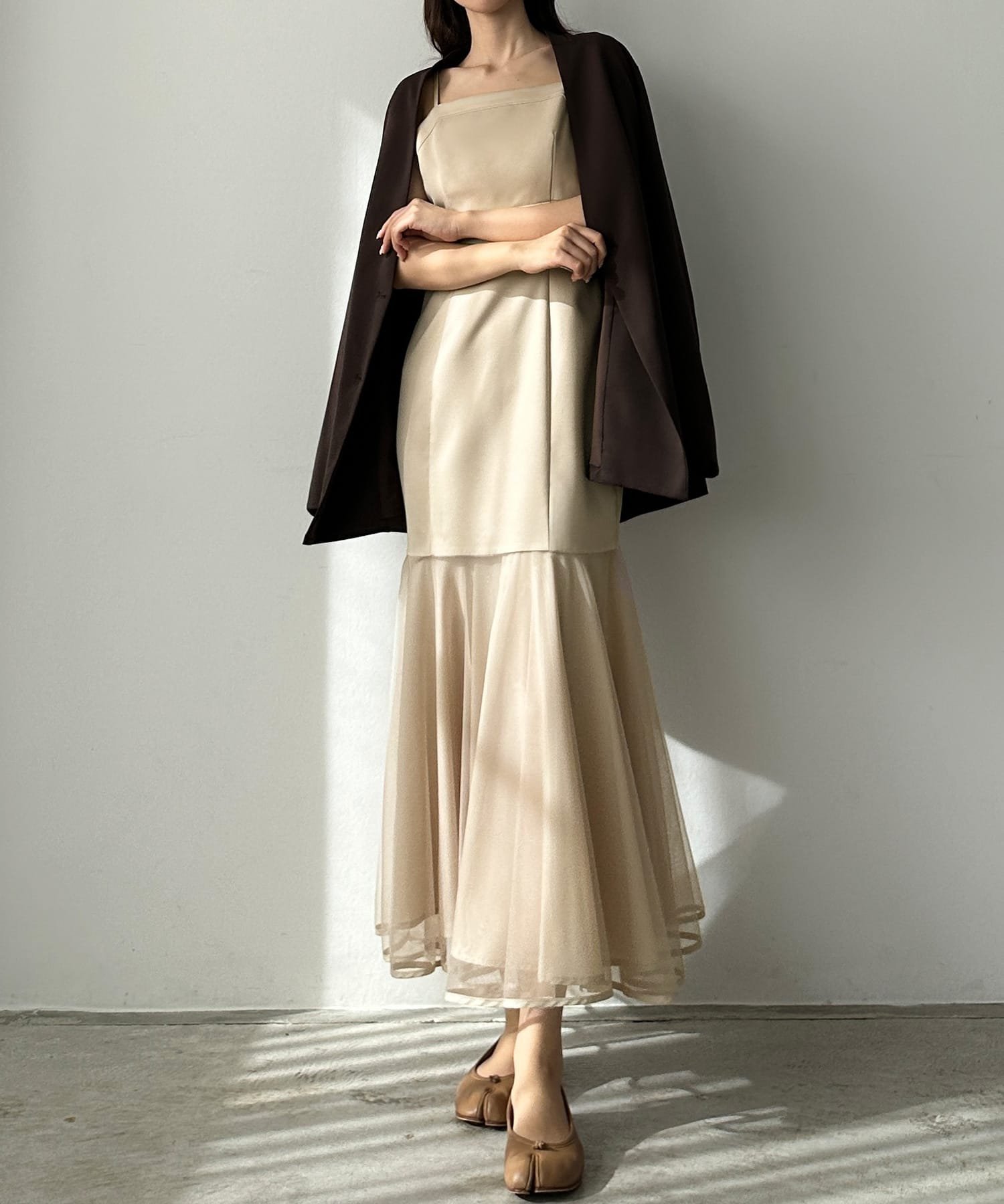 【ジュノア/JUNOAH】のLouere マーメイドキャミワンピース インテリア・キッズ・メンズ・レディースファッション・服の通販 founy(ファニー) 　ファッション　Fashion　レディースファッション　Fashion for Women　ワンピース　Dresses　キャミソールワンピース　Camisole Dresses　ライトベージュ|ID: prp329100004672918 ipo3291000000033775599