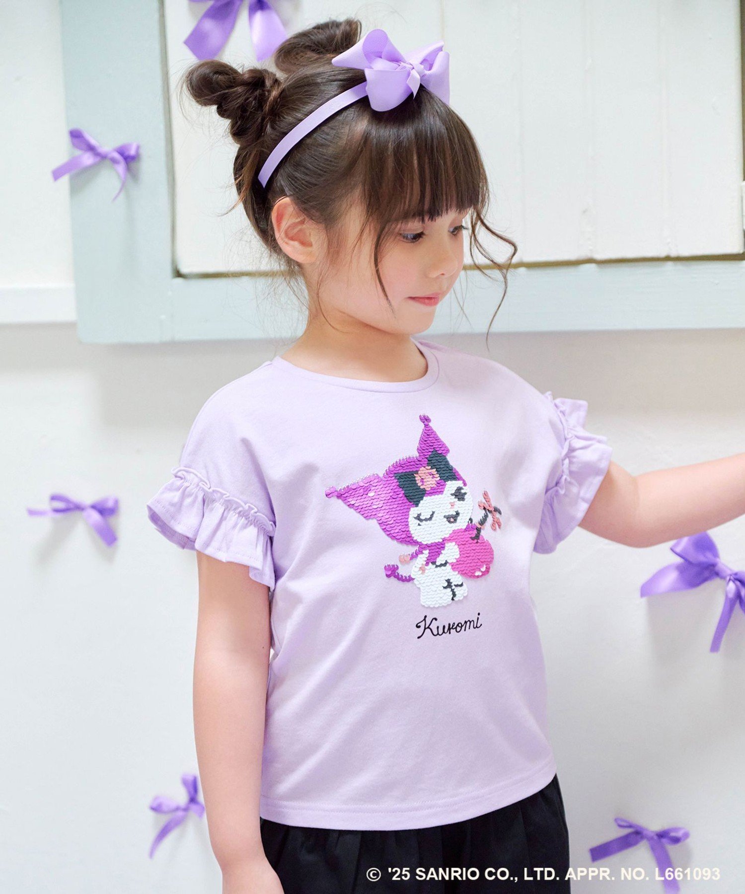 【その他のブランド/Other】の【any FAM ×サンリオキャラクターズ】ミラクルスパンコール Tシャツ インテリア・キッズ・メンズ・レディースファッション・服の通販 founy(ファニー) 　ファッション　Fashion　キッズファッション　Fashion for Kids　洗える　Machine Washable　ガーリー　Girly, Feminine Style　キャラクター　Character, Licensed Characters　キュロット　Culottes, Wide Shorts　スパンコール　Sequins, Sequin Embellishment　スリーブ　Sleeve, Long Sleeve / Short Sleeve　ネックレス　Necklace, Pendant Necklace　フリル　Frill, Ruffle　おすすめ　Recommended / Our Picks　夏　Summer　クロミ×ラベンダー[082]|ID: prp329100004673330 ipo3291000000033777128
