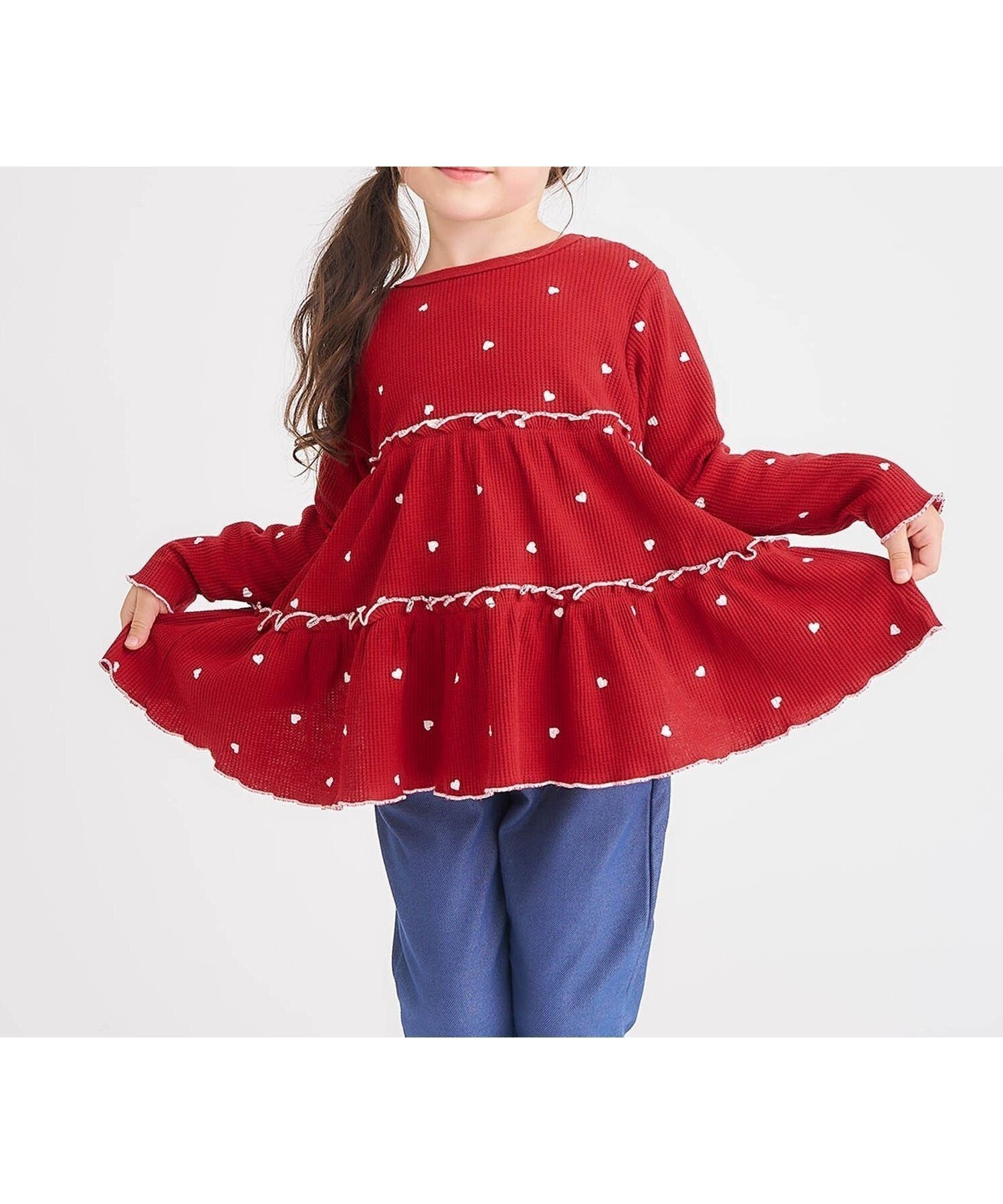 【エフオー オンラインストア/F.O.Online Store / KIDS】のWEB限定 ワッフルティアードTシャツ インテリア・キッズ・メンズ・レディースファッション・服の通販 founy(ファニー) 　ファッション　Fashion　キッズファッション　Fashion for Kids　長袖　Long Sleeve, Full Sleeve　レッド|ID: prp329100004673334 ipo3291000000033914456