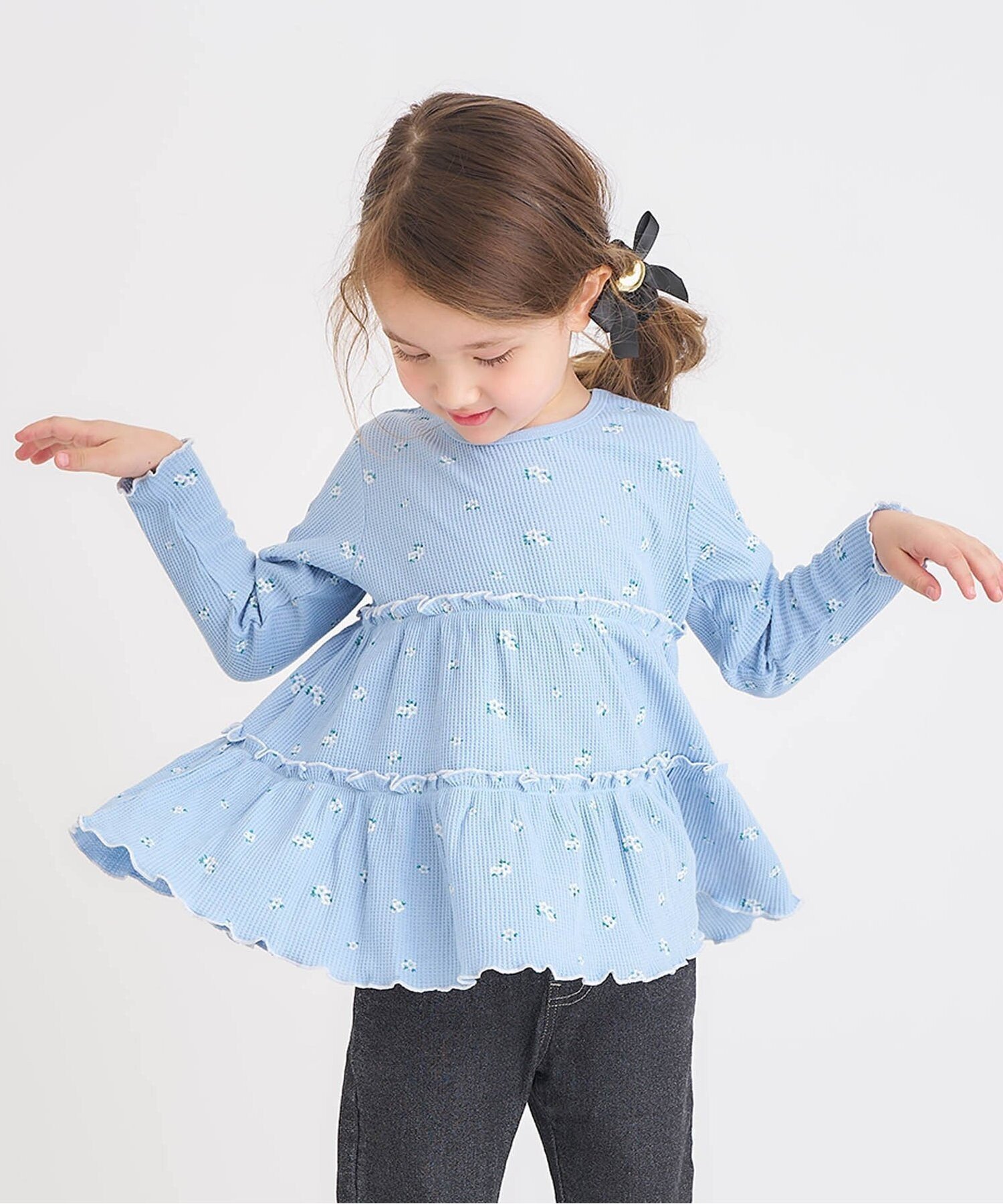 【エフオー オンラインストア/F.O.Online Store / KIDS】のWEB限定 ワッフルティアードTシャツ インテリア・キッズ・メンズ・レディースファッション・服の通販 founy(ファニー) 　ファッション　Fashion　キッズファッション　Fashion for Kids　長袖　Long Sleeve, Full Sleeve　サックス|ID: prp329100004673334 ipo3291000000033914457