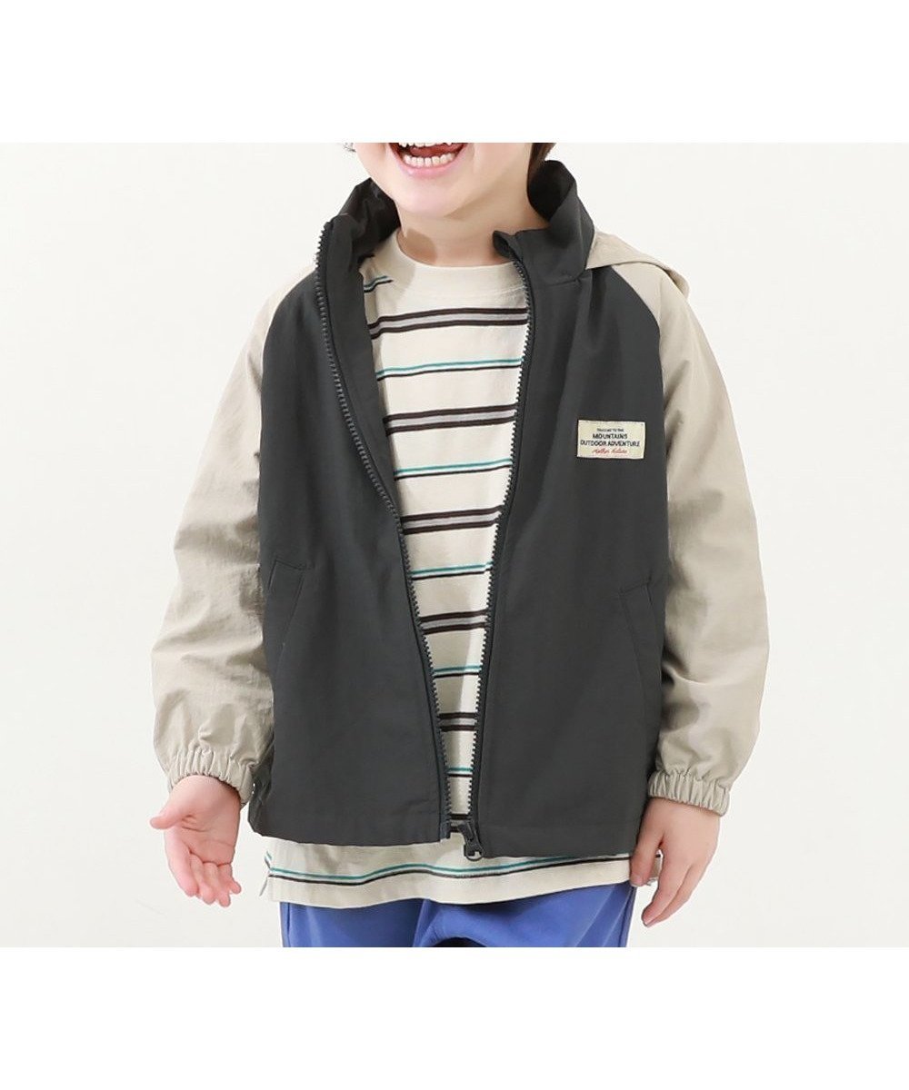 【デビロック/devirock / KIDS】の撥水 ナイロン フード収納付き 配色ラグラン ウインドブレーカー 25AW インテリア・キッズ・メンズ・レディースファッション・服の通販 founy(ファニー) 　ファッション　Fashion　キッズファッション　Fashion for Kids　シンプル　Simple, Minimal　2025年　2025　2025-2026秋冬・A/W　Autumn/Winter 2025–26 AW25–26　001-グレージュ-スミクロ|ID: prp329100004673378 ipo3291000000034099430