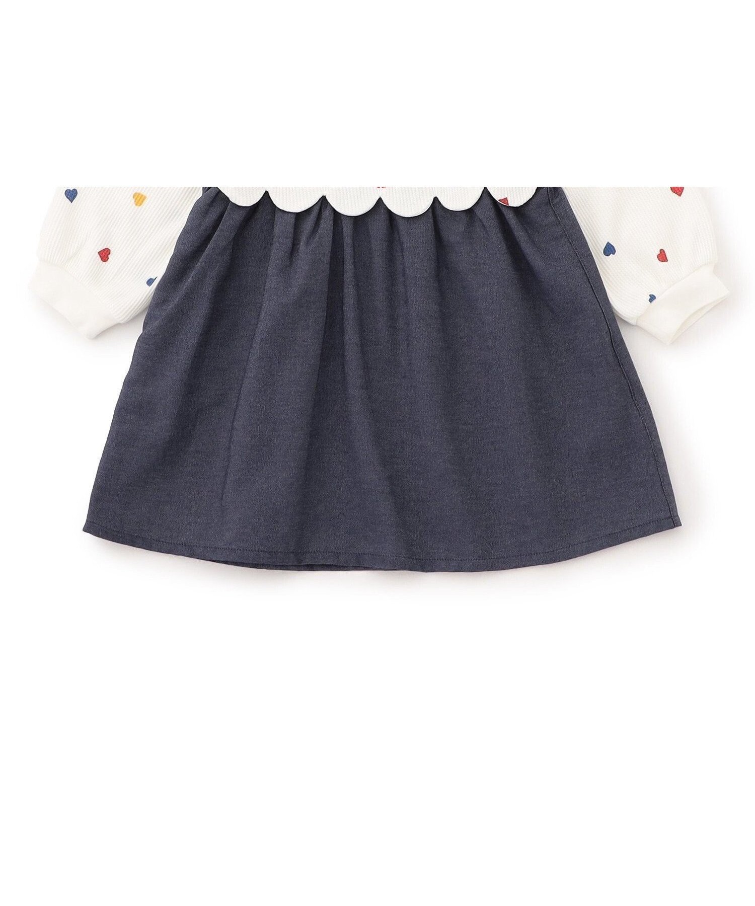 【エフオー オンラインストア/F.O.Online Store / KIDS】のWEB限定 スカラップドッキングワンピース インテリア・キッズ・メンズ・レディースファッション・服の通販 founy(ファニー) 　ファッション　Fashion　キッズファッション　Fashion for Kids　ワンピース　Dresses　プリント　Print, Printed Pattern　デニム|ID: prp329100004673392 ipo3291000000033944928
