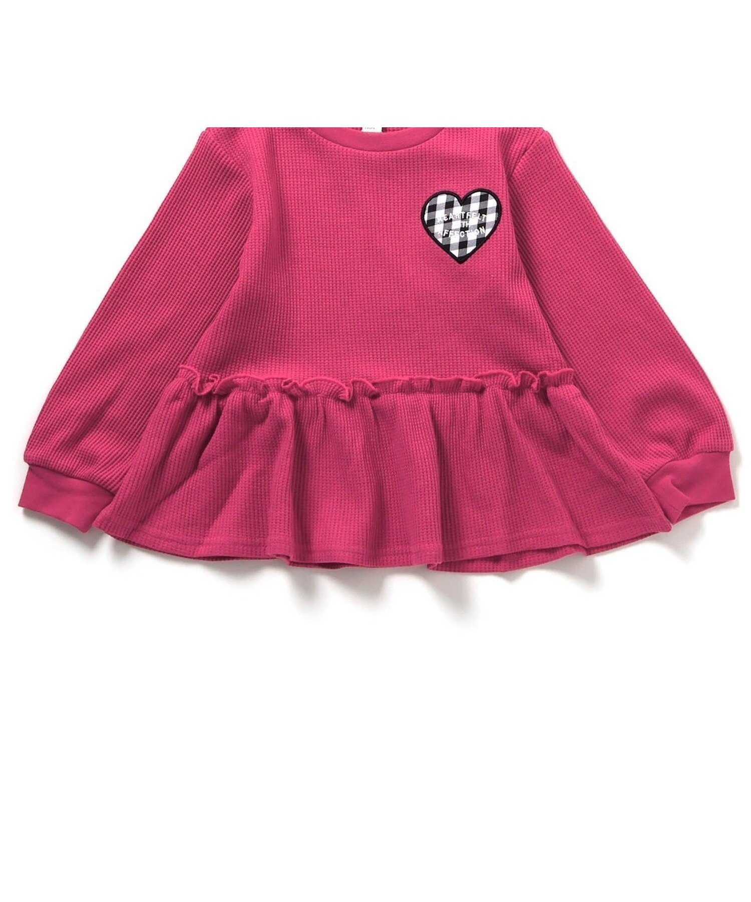 【エフオー オンラインストア/F.O.Online Store / KIDS】のワッフルペプラムハートモチーフTシャツ インテリア・キッズ・メンズ・レディースファッション・服の通販 founy(ファニー) 　ファッション　Fashion　キッズファッション　Fashion for Kids　長袖　Long Sleeve, Full Sleeve　ローズピンク|ID: prp329100004673412 ipo3291000000033901818