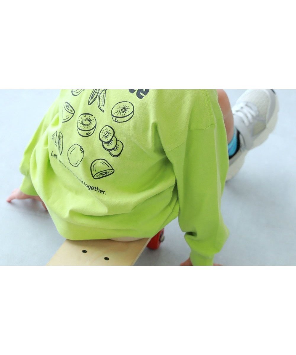 【デビロック/devirock / KIDS】の綿100% デビラボ BIGシルエット プリント袖リブ 長袖Tシャツ ロンT トップス 25AW インテリア・キッズ・メンズ・レディースファッション・服の通販 founy(ファニー) 　ファッション　Fashion　キッズファッション　Fashion for Kids　トップス・カットソー　Cut & Sew Tops　シンプル　Simple, Minimal　トレンド　Trend, Trending Now　長袖　Long Sleeve, Full Sleeve　プリント　Print, Printed Pattern　おすすめ　Recommended / Our Picks　2025年　2025　2025-2026秋冬・A/W　Autumn/Winter 2025–26 AW25–26　007-キウイ-Lイエローグリーン|ID: prp329100004673491 ipo3291000000034088037
