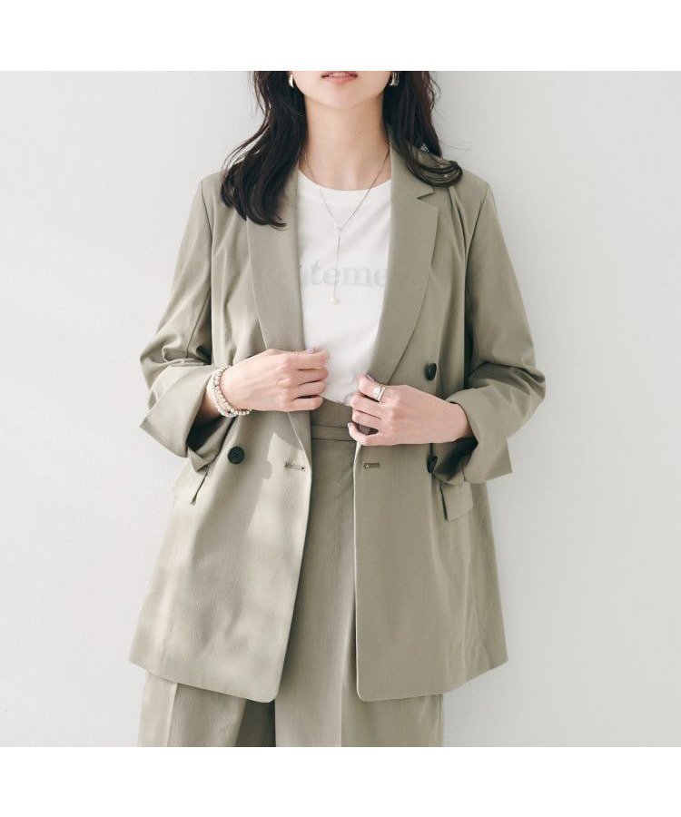 【アンタイトル/UNTITLED】の【セットアップ可能/オンオフ】ラミー混 ダブルブレストジャケット インテリア・キッズ・メンズ・レディースファッション・服の通販 founy(ファニー) ファッション Fashion レディースファッション Fashion for Women アウター Coat / Outerwear Collection レディースジャケット・軽アウター Jackets おすすめ Recommended / Our Picks ジャケット Jacket, Outerwear ストレッチ Stretch, Stretchy Fabric スマート Smart, Elegant セットアップ Set-Up, Coordinated Outfit ダブル Double, Double-Breasted デニム Denim, Jeans Material ボックス Boxy, Box Shape ボトム Bottoms, Lower Wear ポケット Pocket, Pocket Detail 夏 Summer オリーブグリーン|ID: prp329100004673513 ipo3291000000034461218