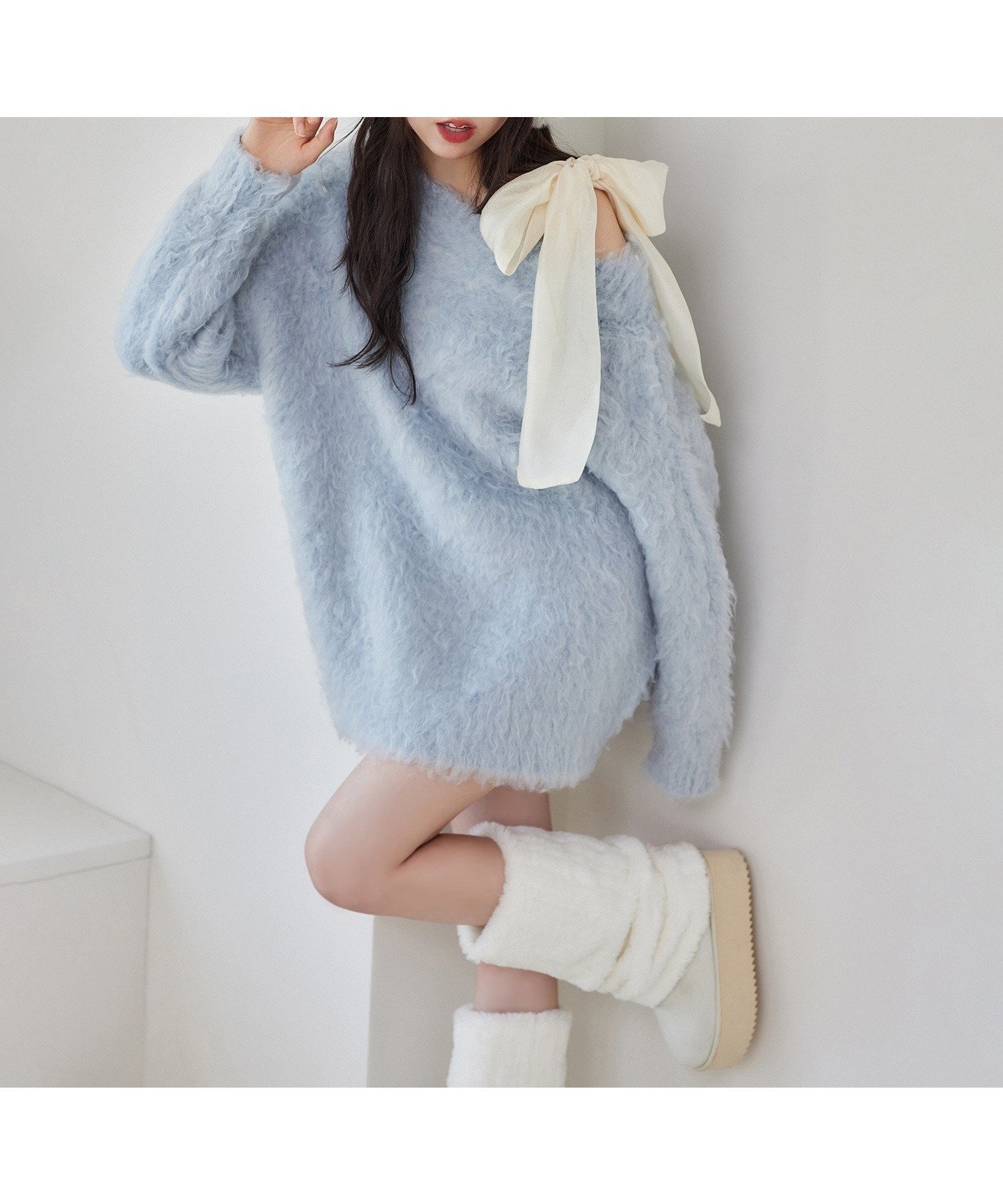 【ナイスクラップ/NICE CLAUP】の【PremiumOrder】メリーカールチュニックニット インテリア・キッズ・メンズ・レディースファッション・服の通販 founy(ファニー) 　ファッション　Fashion　レディースファッション　Fashion for Women　トップス・カットソー　Cut & Sew Tops　ニット　Knit Tops & Sweaters　2025年　2025　2025-2026秋冬・A/W　Autumn/Winter 2025–26 AW25–26　おすすめ　Recommended / Our Picks　インナー　Innerwear　チュニック　Tunic, Long Top　デニム　Denim, Jeans Material　トレンド　Trend, Trending Now　ハイネック　High Neck, Mock Neck　バランス　Balance, Style Balance　ボトム　Bottoms, Lower Wear　リラックス　Relax, Relaxed Fit　ロング　Long, Long-Length　サックスブルー|ID: prp329100004673673 ipo3291000000033778461