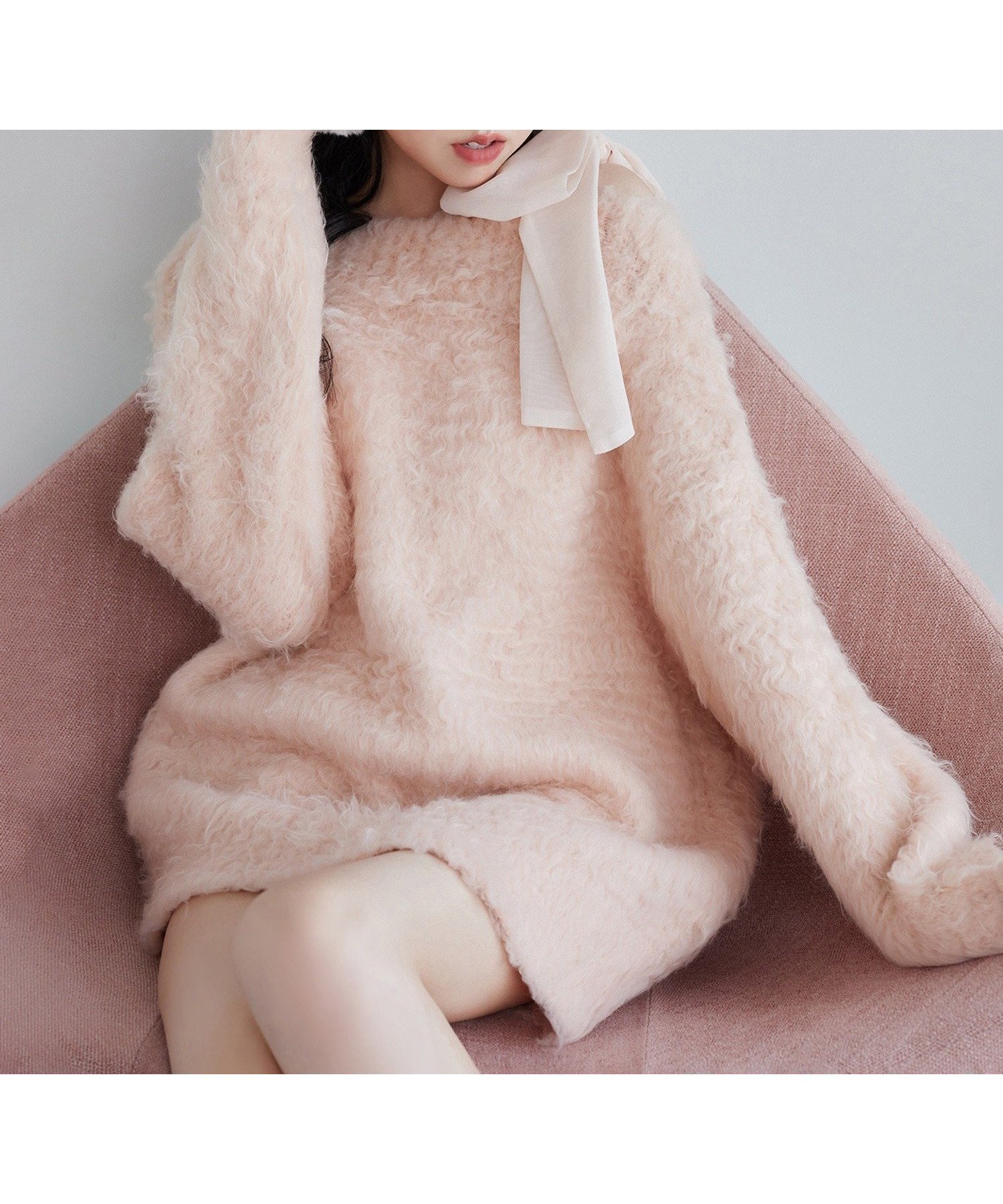【ナイスクラップ/NICE CLAUP】の【PremiumOrder】メリーカールチュニックニット インテリア・キッズ・メンズ・レディースファッション・服の通販 founy(ファニー) 　ファッション　Fashion　レディースファッション　Fashion for Women　トップス・カットソー　Cut & Sew Tops　ニット　Knit Tops & Sweaters　2025年　2025　2025-2026秋冬・A/W　Autumn/Winter 2025–26 AW25–26　おすすめ　Recommended / Our Picks　インナー　Innerwear　チュニック　Tunic, Long Top　デニム　Denim, Jeans Material　トレンド　Trend, Trending Now　ハイネック　High Neck, Mock Neck　バランス　Balance, Style Balance　ボトム　Bottoms, Lower Wear　リラックス　Relax, Relaxed Fit　ロング　Long, Long-Length　ピンク|ID: prp329100004673673 ipo3291000000033778464