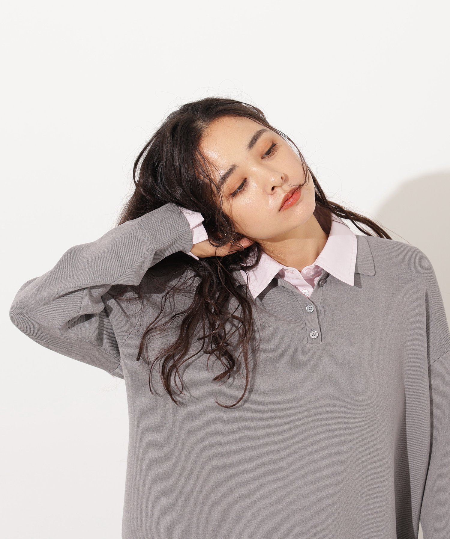 【エヌ ナチュラルビューティーベーシック/N.Natural Beauty basic】のシャツレイヤード風ニット インテリア・キッズ・メンズ・レディースファッション・服の通販 founy(ファニー) 　ファッション　Fashion　レディースファッション　Fashion for Women　トップス・カットソー　Cut & Sew Tops　ニット　Knit Tops & Sweaters　シャツ・ブラウス・オフィスカジュアル　Elegant Blouses & Button-Ups　おすすめ　Recommended / Our Picks　カフス　Cuff Design　ショート　Short, Short Length　ダブル　Double, Double-Breasted　トレンド　Trend, Trending Now　ドッキング　Docking, Mixed Material　ブロード　Broadcloth, Fine Cotton　今季　This Season, Current Season　グレー|ID: prp329100004673863 ipo3291000000033895736