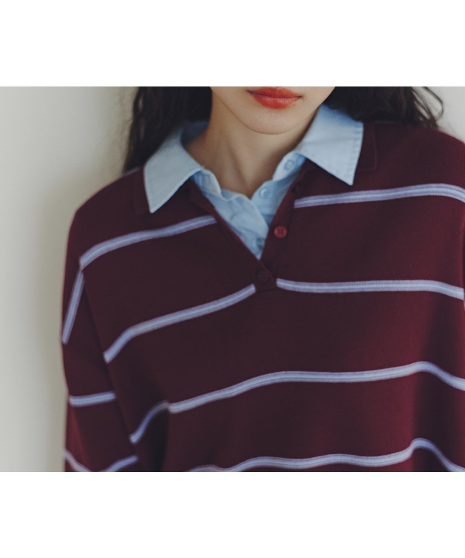【エヌ ナチュラルビューティーベーシック/N.Natural Beauty basic】のシャツレイヤード風ニット インテリア・キッズ・メンズ・レディースファッション・服の通販 founy(ファニー) 　ファッション　Fashion　レディースファッション　Fashion for Women　トップス・カットソー　Cut & Sew Tops　ニット　Knit Tops & Sweaters　シャツ・ブラウス・オフィスカジュアル　Elegant Blouses & Button-Ups　おすすめ　Recommended / Our Picks　カフス　Cuff Design　ショート　Short, Short Length　ダブル　Double, Double-Breasted　トレンド　Trend, Trending Now　ドッキング　Docking, Mixed Material　ブロード　Broadcloth, Fine Cotton　今季　This Season, Current Season　ボルドー×ブルー1|ID: prp329100004673863 ipo3291000000033895738