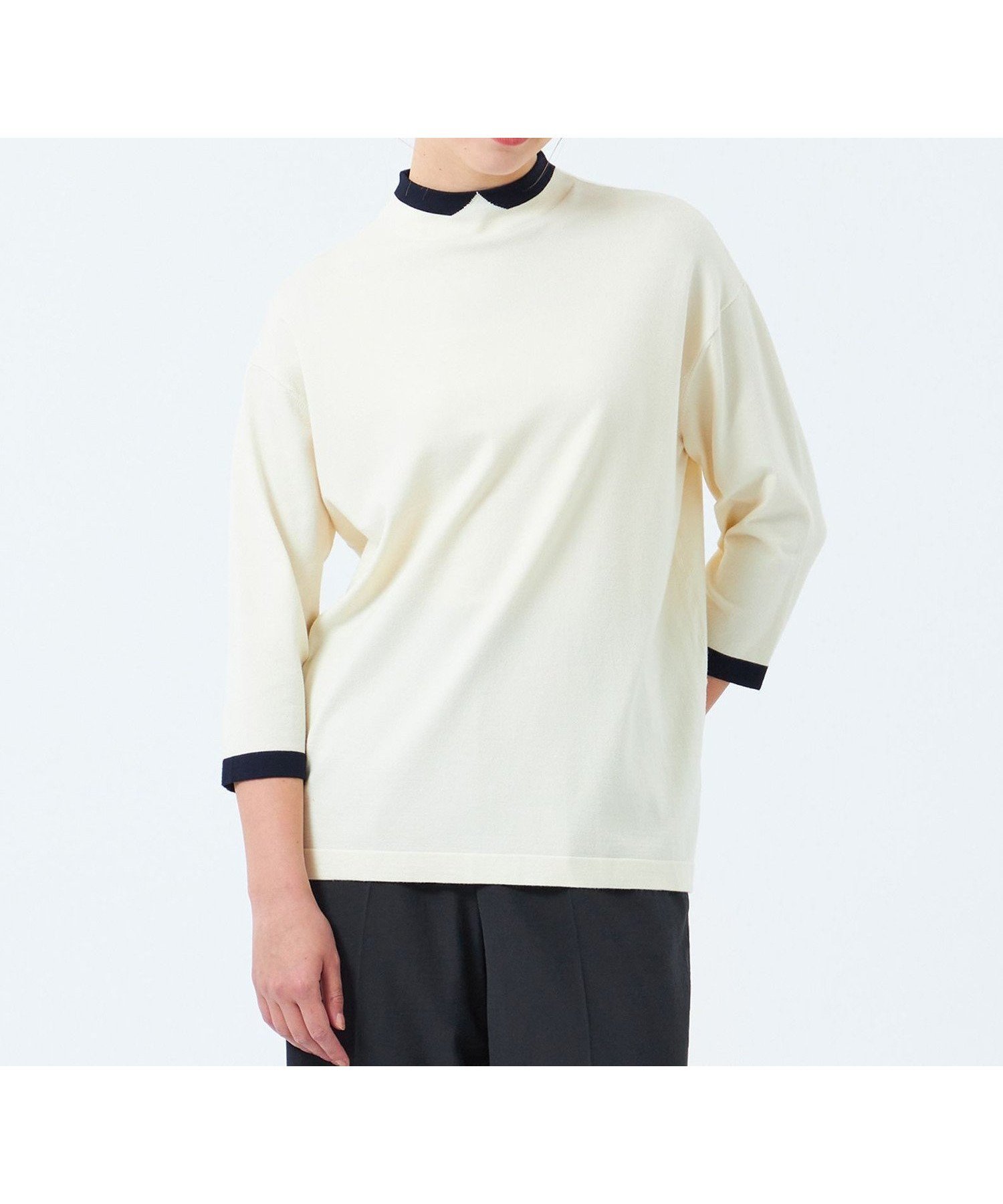 【マッキントッシュ フィロソフィー/MACKINTOSH PHILOSOPHY】のCleric Collar Knit ワイドフィット(七分袖) インテリア・キッズ・メンズ・レディースファッション・服の通販 founy(ファニー) 　ファッション　Fashion　レディースファッション　Fashion for Women　トップス・カットソー　Cut & Sew Tops　ニット　Knit Tops & Sweaters　おすすめ　Recommended / Our Picks　インナー　Innerwear　シンプル　Simple, Minimal　ジャケット　Jacket, Outerwear　ストレッチ　Stretch, Stretchy Fabric　ドレープ　Drape, Draping Fabric　フィット　Fit, Slim Fit　ミックス　Mix, Mixed Style　リラックス　Relax, Relaxed Fit　ロング　Long, Long-Length　ワイド　Wide, Wide Fit　エレガント 上品　Elegant　冬　Winter / This Winter　春　Spring　秋　Autumn　オフホワイト|ID: prp329100004673899 ipo3291000000033779321