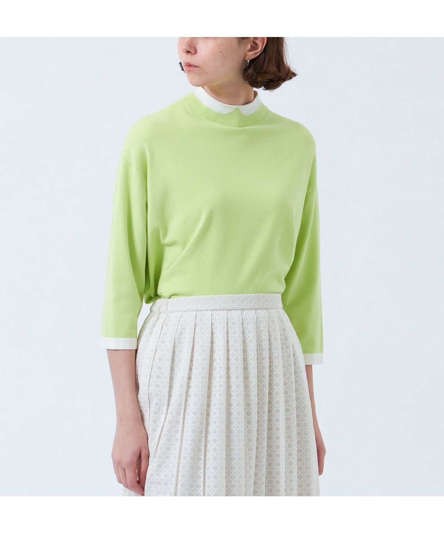 【マッキントッシュ フィロソフィー/MACKINTOSH PHILOSOPHY】のCleric Collar Knit ワイドフィット(七分袖) インテリア・キッズ・メンズ・レディースファッション・服の通販 founy(ファニー) 　ファッション　Fashion　レディースファッション　Fashion for Women　トップス・カットソー　Cut & Sew Tops　ニット　Knit Tops & Sweaters　おすすめ　Recommended / Our Picks　インナー　Innerwear　シンプル　Simple, Minimal　ジャケット　Jacket, Outerwear　ストレッチ　Stretch, Stretchy Fabric　ドレープ　Drape, Draping Fabric　フィット　Fit, Slim Fit　ミックス　Mix, Mixed Style　リラックス　Relax, Relaxed Fit　ロング　Long, Long-Length　ワイド　Wide, Wide Fit　エレガント 上品　Elegant　冬　Winter / This Winter　春　Spring　秋　Autumn　グリーン|ID: prp329100004673899 ipo3291000000033779323
