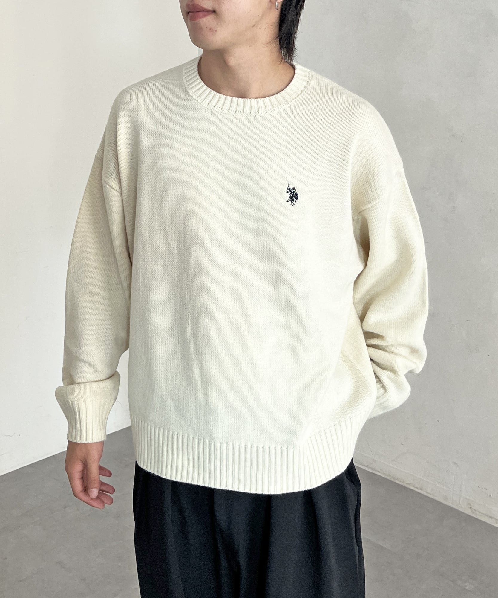 【シーピーシーエム/CPCM】の【U.S. POLO ASSN.】クルーネックニット インテリア・キッズ・メンズ・レディースファッション・服の通販 founy(ファニー) 　ファッション　Fashion　レディースファッション　Fashion for Women　トップス・カットソー　Cut & Sew Tops　ニット　Knit Tops & Sweaters　イタリア　Italy　ウォッシャブル　Machine Washable　腕時計　Wristwatch　コレクション　Collection, Seasonal Line　シンプル　Simple, Minimal　ストライプ　Stripe, Striped Pattern　メンズ　Men's, Menswear　ワンポイント　One Point, Statement Accent　おすすめ　Recommended / Our Picks　ホワイト|ID: prp329100004673989 ipo3291000000034008124