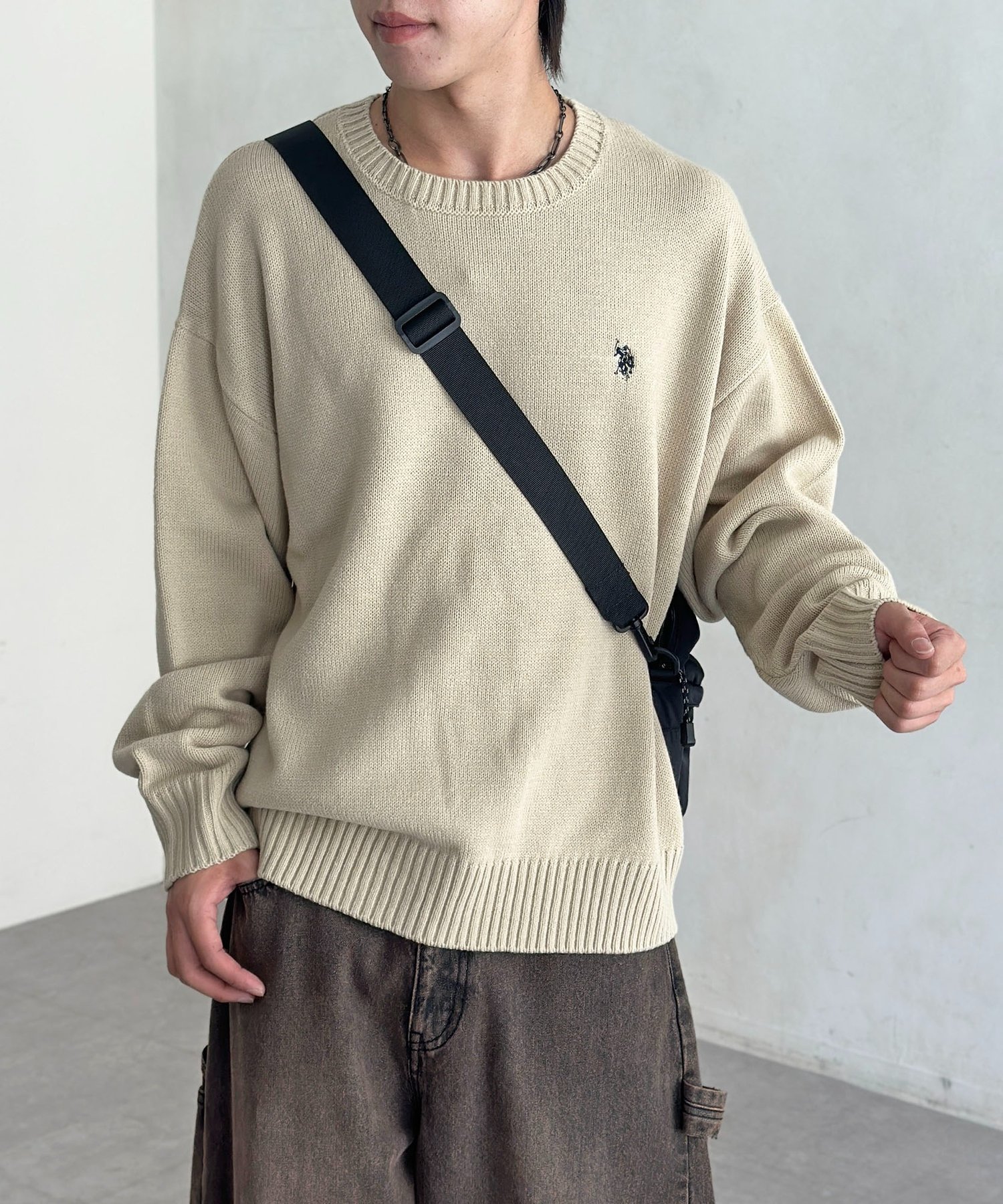 【シーピーシーエム/CPCM】の【U.S. POLO ASSN.】クルーネックニット インテリア・キッズ・メンズ・レディースファッション・服の通販 founy(ファニー) 　ファッション　Fashion　レディースファッション　Fashion for Women　トップス・カットソー　Cut & Sew Tops　ニット　Knit Tops & Sweaters　イタリア　Italy　ウォッシャブル　Machine Washable　腕時計　Wristwatch　コレクション　Collection, Seasonal Line　シンプル　Simple, Minimal　ストライプ　Stripe, Striped Pattern　メンズ　Men's, Menswear　ワンポイント　One Point, Statement Accent　おすすめ　Recommended / Our Picks　ベージュ|ID: prp329100004673989 ipo3291000000034008131