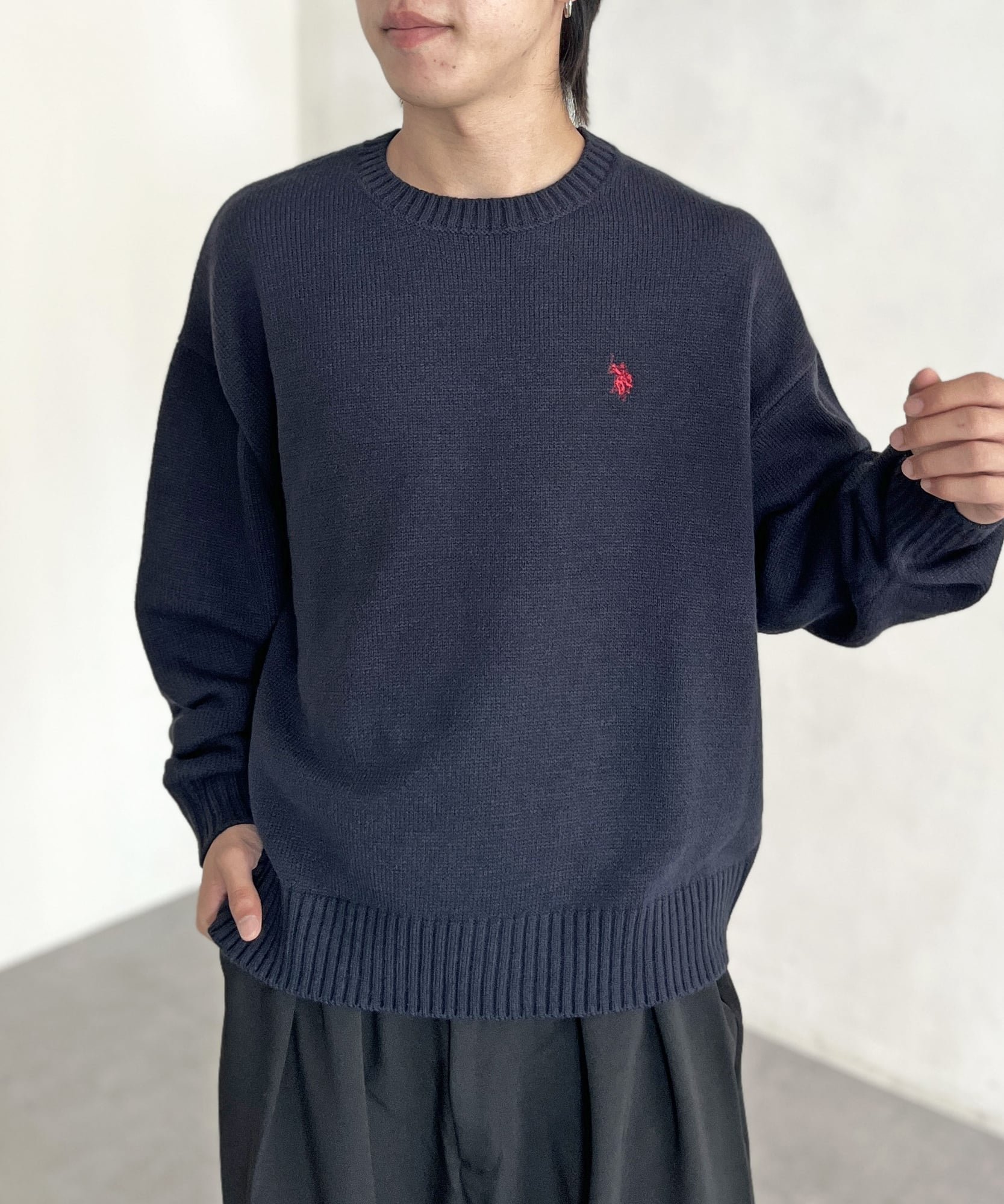【シーピーシーエム/CPCM】の【U.S. POLO ASSN.】クルーネックニット インテリア・キッズ・メンズ・レディースファッション・服の通販 founy(ファニー) 　ファッション　Fashion　レディースファッション　Fashion for Women　トップス・カットソー　Cut & Sew Tops　ニット　Knit Tops & Sweaters　イタリア　Italy　ウォッシャブル　Machine Washable　腕時計　Wristwatch　コレクション　Collection, Seasonal Line　シンプル　Simple, Minimal　ストライプ　Stripe, Striped Pattern　メンズ　Men's, Menswear　ワンポイント　One Point, Statement Accent　おすすめ　Recommended / Our Picks　ネイビー|ID: prp329100004673989 ipo3291000000034008133