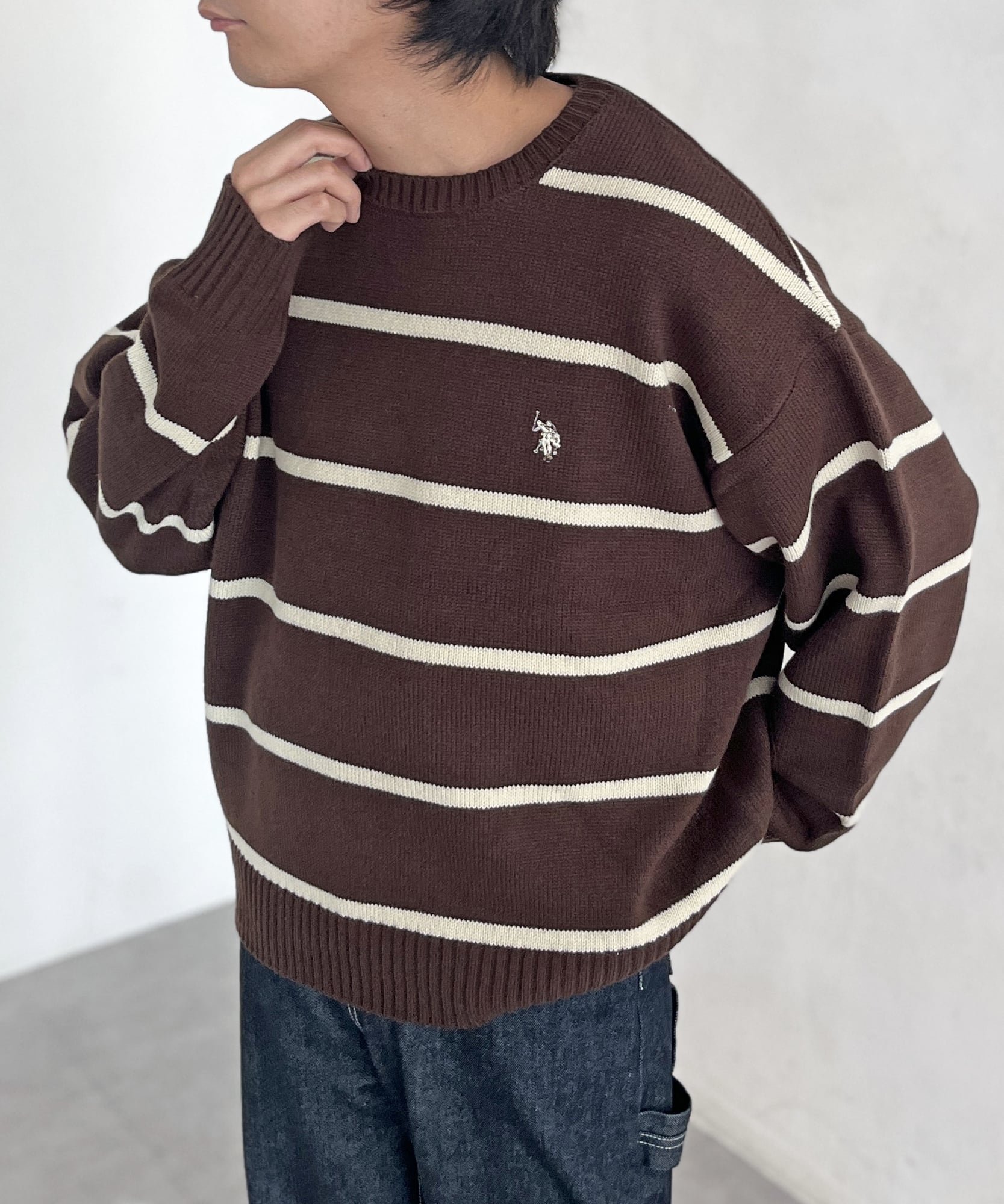 【シーピーシーエム/CPCM】の【U.S. POLO ASSN.】クルーネックニット インテリア・キッズ・メンズ・レディースファッション・服の通販 founy(ファニー) 　ファッション　Fashion　レディースファッション　Fashion for Women　トップス・カットソー　Cut & Sew Tops　ニット　Knit Tops & Sweaters　イタリア　Italy　ウォッシャブル　Machine Washable　腕時計　Wristwatch　コレクション　Collection, Seasonal Line　シンプル　Simple, Minimal　ストライプ　Stripe, Striped Pattern　メンズ　Men's, Menswear　ワンポイント　One Point, Statement Accent　おすすめ　Recommended / Our Picks　ブラウンその他1|ID: prp329100004673989 ipo3291000000034008138