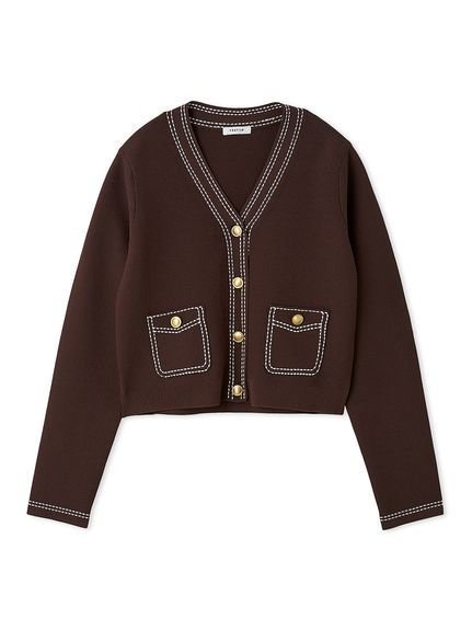 【フレイ アイディー/FRAY I.D】のステッチVネックカーディガン インテリア・キッズ・メンズ・レディースファッション・服の通販 founy(ファニー) 　ファッション　Fashion　レディースファッション　Fashion for Women　トップス・カットソー　Cut & Sew Tops　カーディガン・羽織り　Layered Style Cardigans　Vネックトップス　V-Neck Tops / V-Cut Neckline Shirts　アンサンブル　Ensemble Set　エレガント 上品　Elegant　カーディガン　Cardigan, Knitwear　ベーシック　Basic, Essential　メタル　Metal, Metal Parts　鹿の子　Piqué, Kanoko Fabric　BRW[058]|ID: prp329100004674036 ipo3291000000033889863