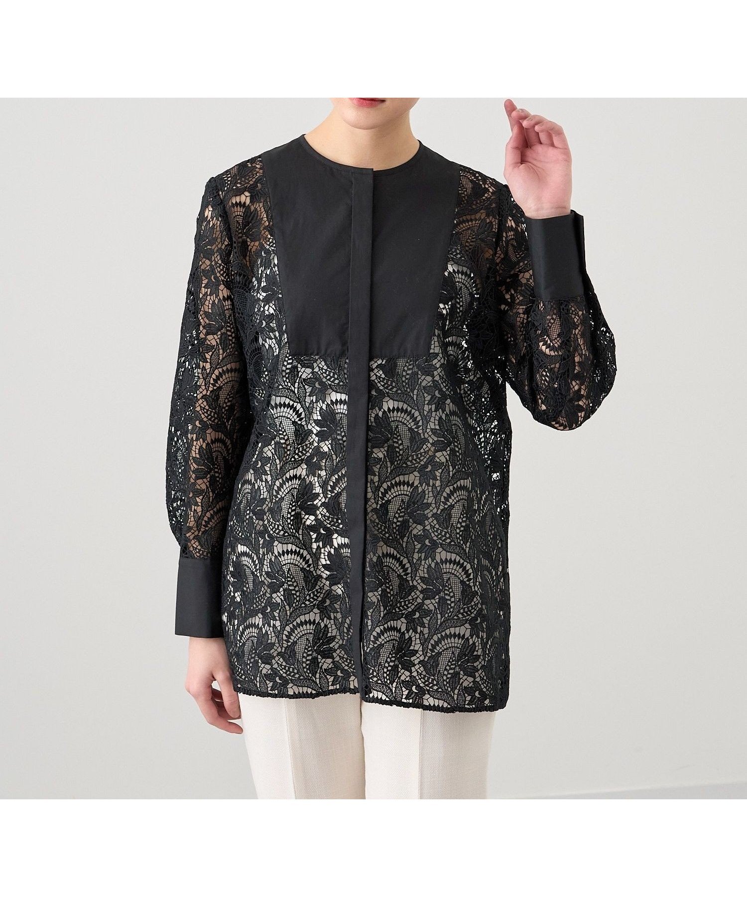 【アナイ/ANAYI】のフラワーケミカルレースクルー ブラウス インテリア・キッズ・メンズ・レディースファッション・服の通販 founy(ファニー) 　ファッション　Fashion　レディースファッション　Fashion for Women　トップス・カットソー　Cut & Sew Tops　シャツ・ブラウス・オフィスカジュアル　Elegant Blouses & Button-Ups　カフス　Cuff Design　ケミカル　Chemical, Chemical Wash　シアー　Sheer, See-Through　ショート　Short, Short Length　ノースリーブ　Sleeveless, No-Sleeve　フラワー　Flower, Floral　モチーフ　Motif, Design Theme　ヨーク　Yoke, Yoke Design　リーフ　Leaf, Botanical Leaf　レース　Lace, Lace Fabric　S/S・春夏　SS, Spring/Summer, Warm Season　再入荷　Restock / Back in Stock　夏　Summer　エレガント 上品　Elegant　black|ID: prp329100004674070 ipo3291000000033780061