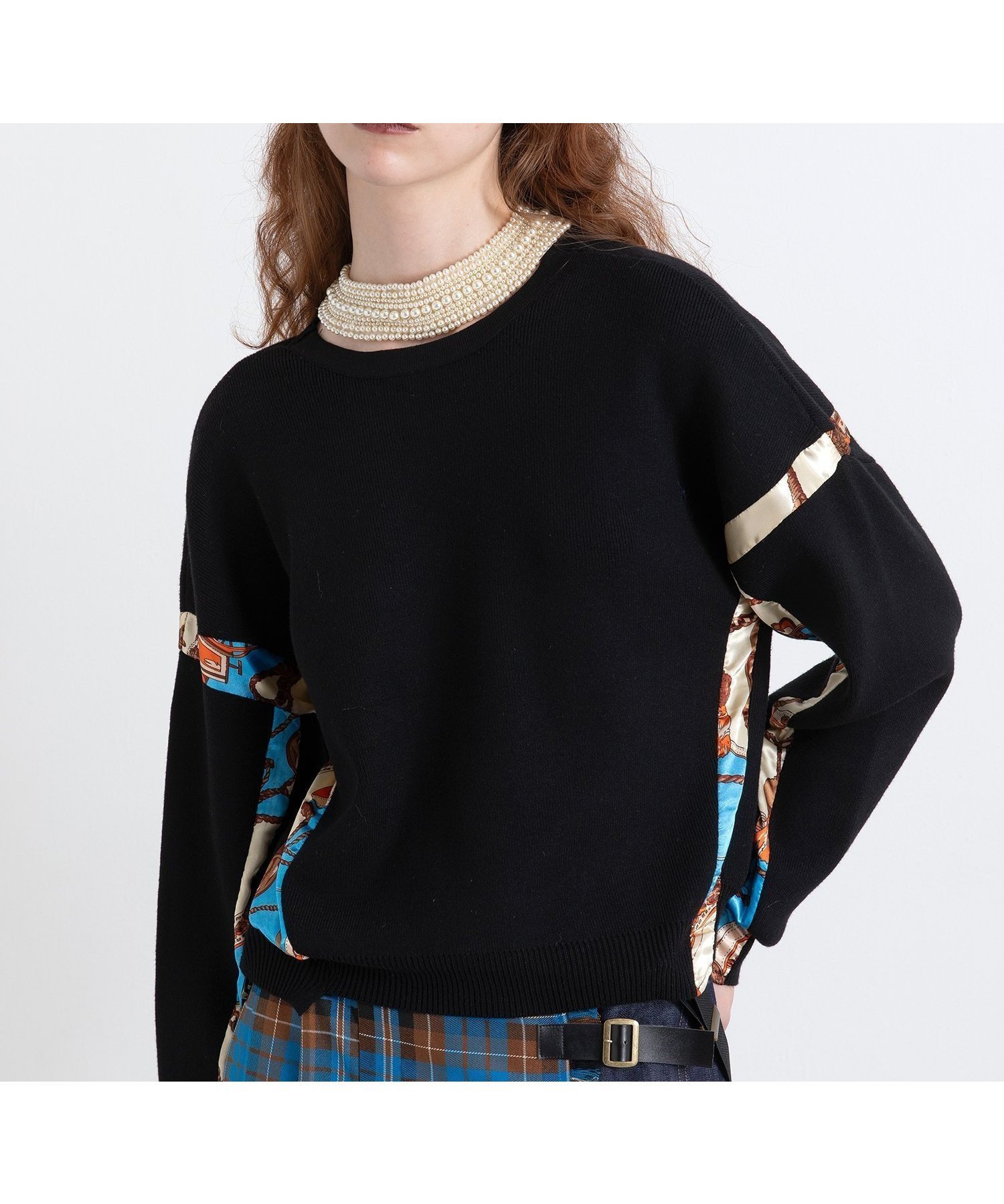 【アウラアイラ/AULA AILA】のSCARF PRINT 2WAY KNIT インテリア・キッズ・メンズ・レディースファッション・服の通販 founy(ファニー) 　ファッション　Fashion　レディースファッション　Fashion for Women　トップス・カットソー　Cut & Sew Tops　ニット　Knit Tops & Sweaters　冬　Winter / This Winter　おすすめ　Recommended / Our Picks　アシンメトリー　Asymmetrical Style　カーディガン　Cardigan, Knitwear　ショート　Short, Short Length　スカーフ　Scarf, Neckwear　チェーン　Chain, Chain Strap　ドット　Polka Dot, Dot Pattern　プリント　Print, Printed Pattern　ボトム　Bottoms, Lower Wear　ヴィンテージ　Vintage Style　A/W・秋冬　Autumn/Winter　BLACK|ID: prp329100004674089 ipo3291000000035121840