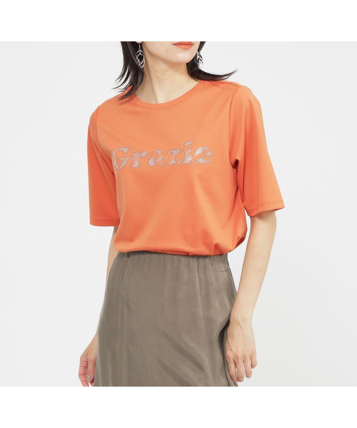 【エヴェックス バイ クリツィア/EVEX by KRIZIA】の【カタログ掲載品】【接触冷感】【ウォッシャブル】超冷感コットンスムースホットフィットロゴTシャツ インテリア・キッズ・メンズ・レディースファッション・服の通販 founy(ファニー) 　ファッション　Fashion　レディースファッション　Fashion for Women　トップス・カットソー　Cut & Sew Tops　シャツ・ブラウス・オフィスカジュアル　Elegant Blouses & Button-Ups　ロングTシャツ・Tシャツ　Longline T-Shirts & Tees　イタリア　Italy　ウォッシャブル　Machine Washable　シルク　Silk, 100% Silk　シルバー　Silver, Metallic Silver　ストーン　Stone, Gem-Like　夏　Summer　春　Spring　S/S・春夏　SS, Spring/Summer, Warm Season　オレンジ|ID: prp329100004674147 ipo3291000000033780336