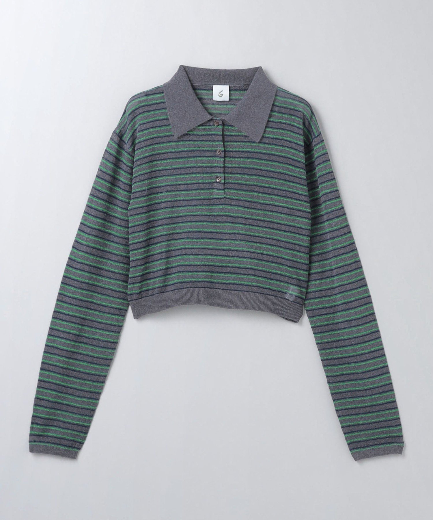 【ビューティ&ユース ユナイテッドアローズ/BEAUTY&YOUTH / UNITED ARROWS】の6(ROKU) コットン ナイロン ボーダー ポロニット インテリア・キッズ・メンズ・レディースファッション・服の通販 founy(ファニー) 　ファッション　Fashion　レディースファッション　Fashion for Women　トップス・カットソー　Cut & Sew Tops　ニット　Knit Tops & Sweaters　インナー　Innerwear　ジャケット　Jacket, Outerwear　ボーダー　Border, Stripe　DK.GRAY|ID: prp329100004674153 ipo3291000000033780353