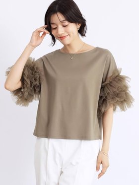 【ヴァン/Vin】のボリュームチュールスリーブカットソー 人気、トレンドファッション・服の通販 founy(ファニー) ファッション Fashion レディースファッション Fashion for Women トップス・カットソー Cut & Sew Tops カットソー・ベーシックTシャツ Cut-and-Sewn Tops / Stretch Tees & Basics インナー Innerwear カットソー Cut and Sewn Top シンプル Simple, Minimal タイトスカート Pencil Skirt, Tight Skirt ドッキング Docking, Mixed Material バランス Balance, Style Balance エレガント 上品 Elegant |ID:prp329100004674257