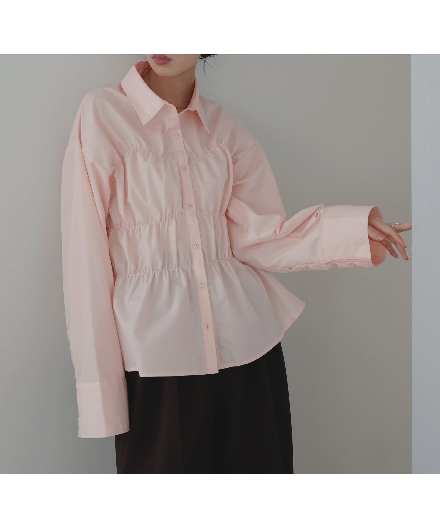 【リアン/Lian】のシャーリングビスチェデザインシャツ インテリア・キッズ・メンズ・レディースファッション・服の通販 founy(ファニー) 　ファッション　Fashion　レディースファッション　Fashion for Women　トップス・カットソー　Cut & Sew Tops　シャツ・ブラウス・オフィスカジュアル　Elegant Blouses & Button-Ups　ビスチェ　Bustiers & Corset Tops / Layered Bustier Style　2025年　2025　2025-2026秋冬・A/W　Autumn/Winter 2025–26 AW25–26　ストライプ　Stripe, Striped Pattern　無地　Plain, Solid Color　ピンク2|ID: prp329100004674292 ipo3291000000033780916