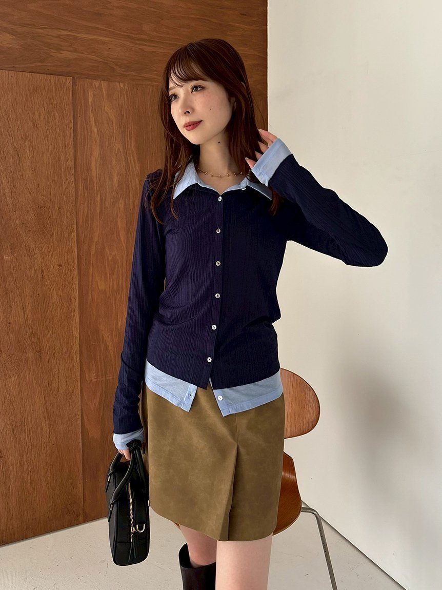 【フレイ アイディー/FRAY I.D】のレイヤードポロカットソー インテリア・キッズ・メンズ・レディースファッション・服の通販 founy(ファニー) 　ファッション　Fashion　レディースファッション　Fashion for Women　トップス・カットソー　Cut & Sew Tops　カットソー・ベーシックTシャツ　Cut-and-Sewn Tops / Stretch Tees & Basics　シアー　Sheer, See-Through　シンプル　Simple, Minimal　スマート　Smart, Elegant　バランス　Balance, Style Balance　フィット　Fit, Slim Fit　フロント　Front, Front Design　リラックス　Relax, Relaxed Fit　NVY[089]|ID: prp329100004677374 ipo3291000000034055747