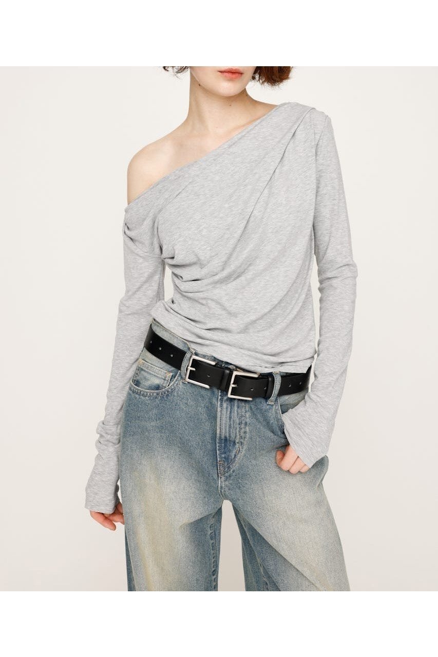 【スライ/SLY】のOFF SHOULDER CUT トップス インテリア・キッズ・メンズ・レディースファッション・服の通販 founy(ファニー) 　ファッション　Fashion　レディースファッション　Fashion for Women　トップス・カットソー　Cut & Sew Tops　おすすめ　Recommended / Our Picks　とろみ　Fluid, Flowy Fabric　ガーリー　Girly, Feminine Style　コンパクト　Compact, Small Size　ショルダー　Shoulder, Shoulder Strap　ツイスト　Tweed, Tweed Fabric　デコルテ　Décolleté, Neckline　デニム　Denim, Jeans Material　バランス　Balance, Style Balance　フロント　Front, Front Design　ミニスカート　Mini Skirt, Short Skirt　T.GRY|ID: prp329100004677388 ipo3291000000033793433