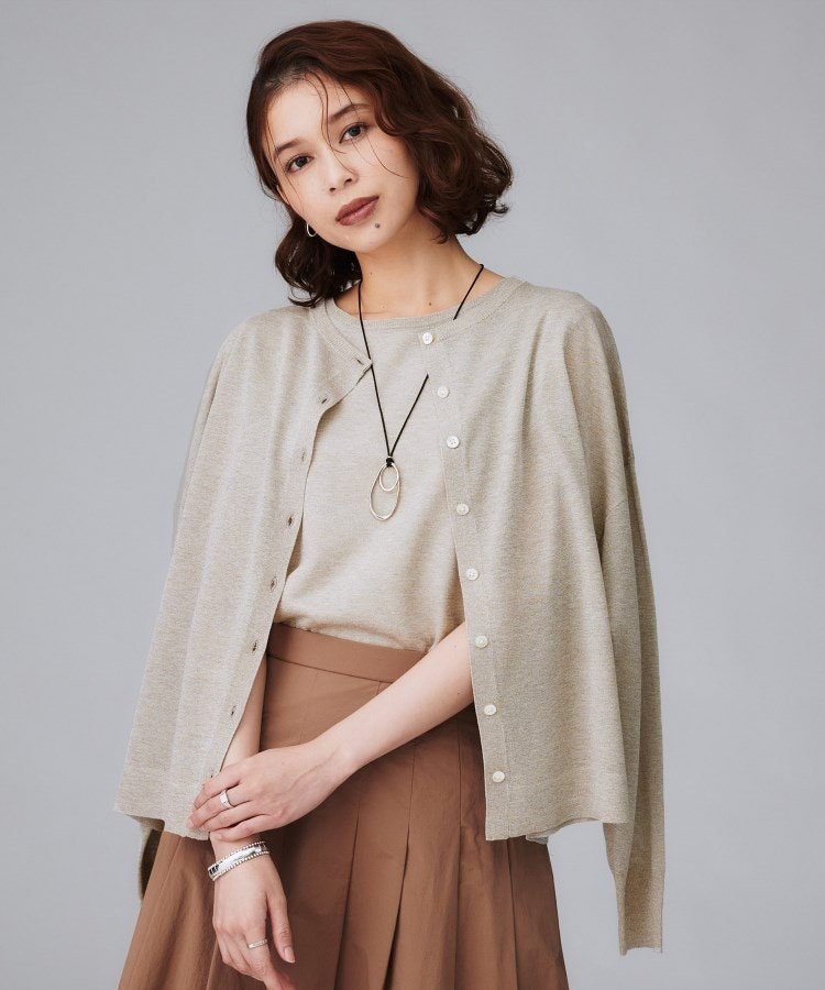 【アンタイトル/UNTITLED】の【前後2WAY/アンサンブル可/ゆったり】シアーカーディガン インテリア・キッズ・メンズ・レディースファッション・服の通販 founy(ファニー) 　ファッション　Fashion　レディースファッション　Fashion for Women　トップス・カットソー　Cut & Sew Tops　カーディガン・羽織り　Layered Style Cardigans　アンサンブルニット　Knit Ensembles & Twin Sets　アンサンブル　Ensemble Set　イタリア　Italy　エレガント 上品　Elegant　秋　Autumn　カーディガン　Cardigan, Knitwear　シアー　Sheer, See-Through　スマート　Smart, Elegant　ダブル　Double, Double-Breasted　デニム　Denim, Jeans Material　ワイド　Wide, Wide Fit　おすすめ　Recommended / Our Picks　夏　Summer　グレージュ|ID: prp329100004677605 ipo3291000000034438357