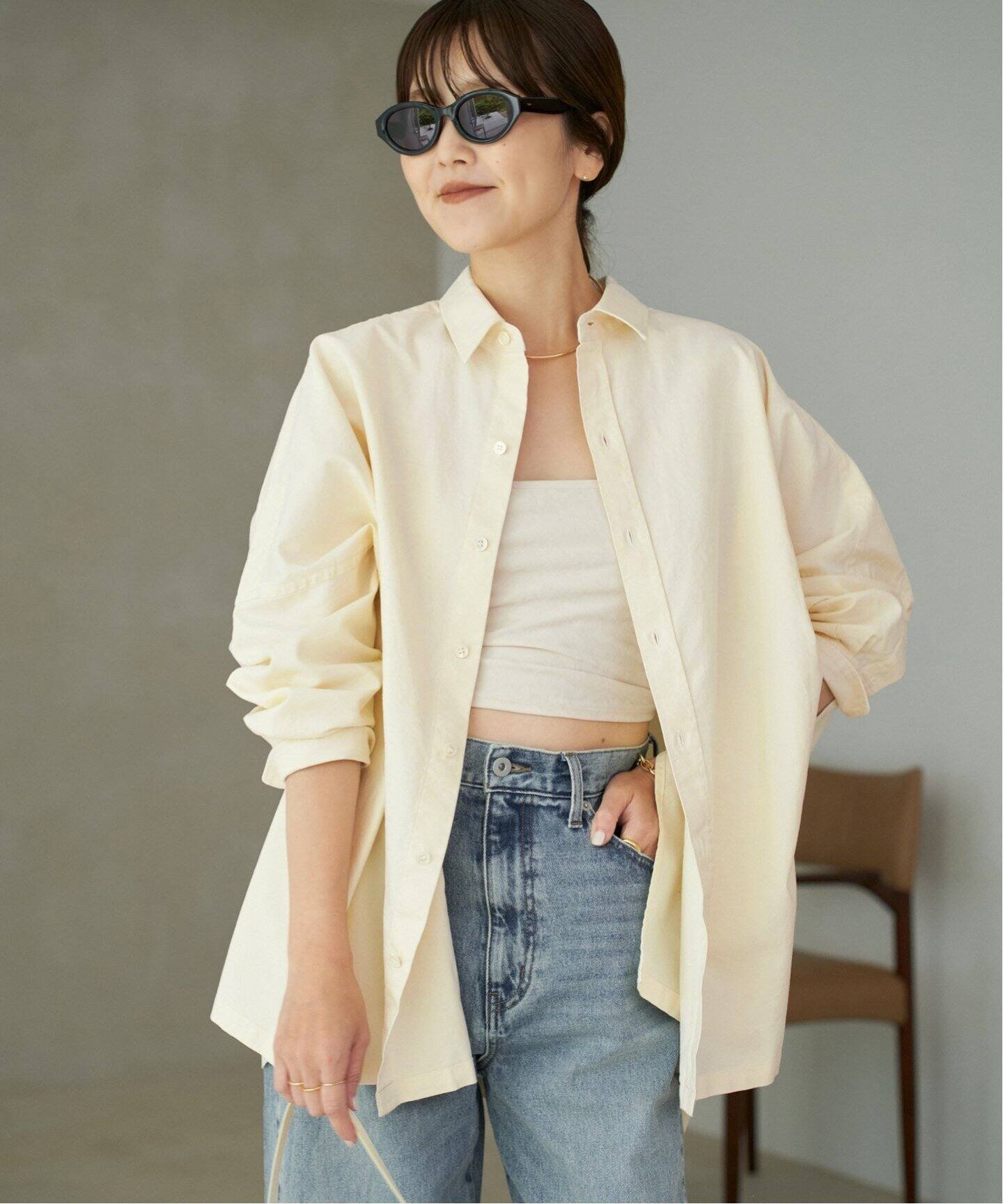 【プラージュ/Plage】のLight OX Poncho シャツ インテリア・キッズ・メンズ・レディースファッション・服の通販 founy(ファニー) 　ファッション　Fashion　レディースファッション　Fashion for Women　トップス・カットソー　Cut & Sew Tops　シャツ・ブラウス・オフィスカジュアル　Elegant Blouses & Button-Ups　オックス　Oxford Fabric　スリット　Slit, Slit Detail　イエロー|ID: prp329100004677624 ipo3291000000033794573