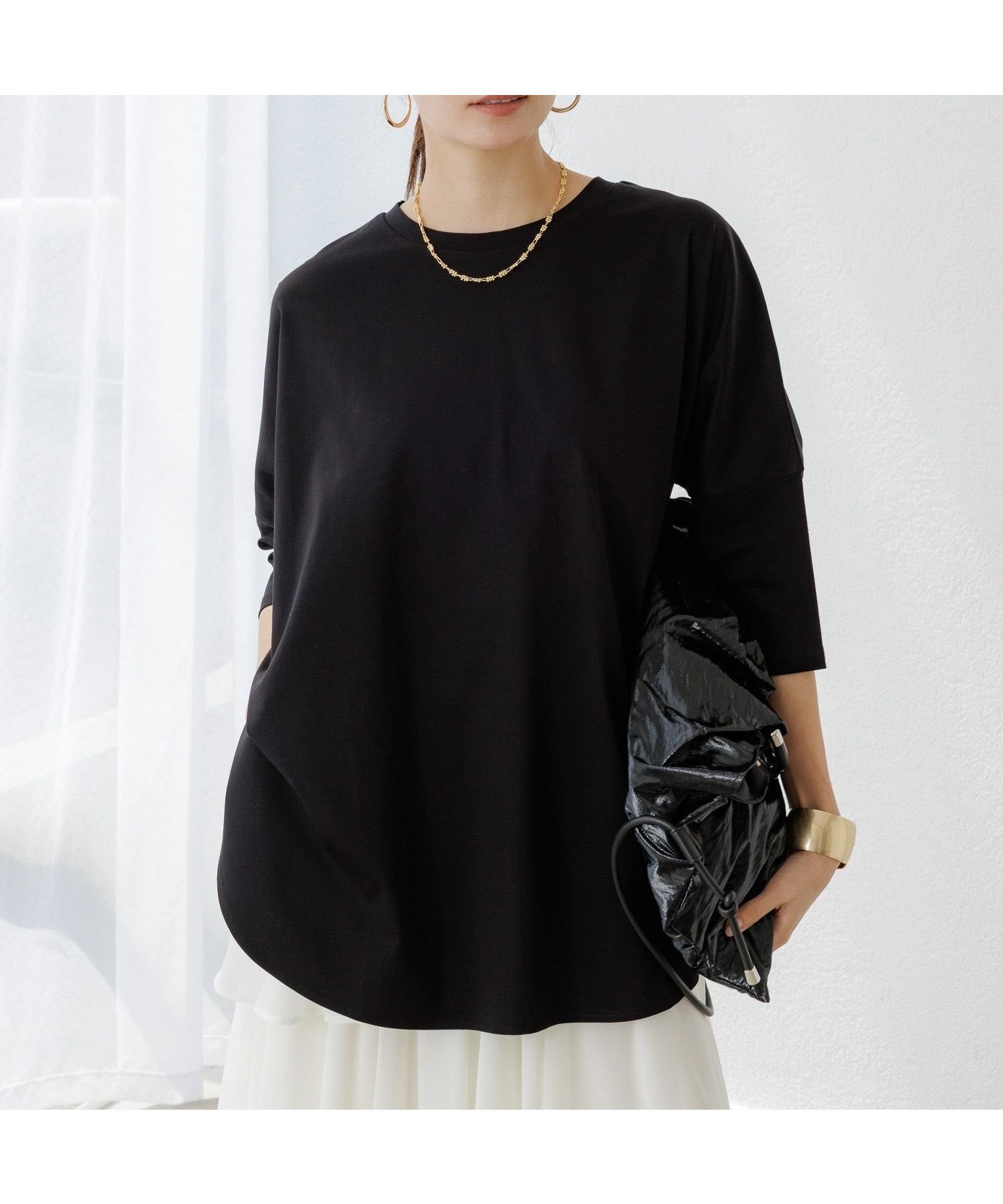 【エルーラ/Elura】のバックスリットTシャツ/572940 インテリア・キッズ・メンズ・レディースファッション・服の通販 founy(ファニー) 　ファッション　Fashion　レディースファッション　Fashion for Women　トップス・カットソー　Cut & Sew Tops　シャツ・ブラウス・オフィスカジュアル　Elegant Blouses & Button-Ups　ロングTシャツ・Tシャツ　Longline T-Shirts & Tees　バッグ　Bags　コンパクト　Compact, Small Size　スリット　Slit, Slit Detail　デニム　Denim, Jeans Material　リラックス　Relax, Relaxed Fit　ロング　Long, Long-Length　エレガント 上品　Elegant　ブラック09|ID: prp329100004677652 ipo3291000000033794698