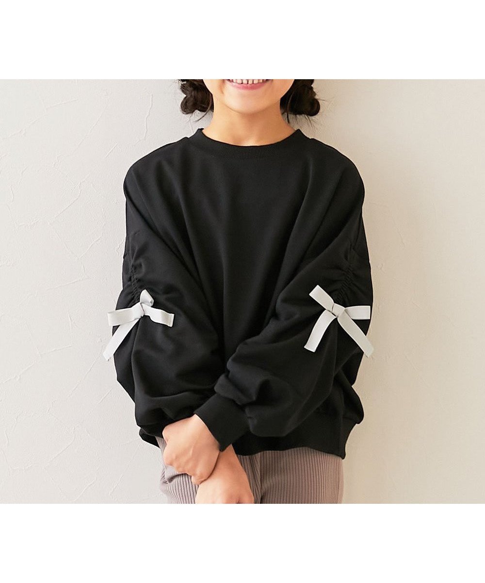 【デビロック/devirock / KIDS】のときめきリボンスリーブ ミニ裏毛 スウェット トレーナー トレーナー トップス 25AW インテリア・キッズ・メンズ・レディースファッション・服の通販 founy(ファニー) 　ファッション　Fashion　キッズファッション　Fashion for Kids　トップス・カットソー　Cut & Sew Tops　ギャザー　Gathered, Ruffled　スウェット / スエット　Sweatshirt, Sweatwear　スリーブ　Sleeve, Long Sleeve / Short Sleeve　デニム　Denim, Jeans Material　トレーナー　Sweatshirt, Trainer　リボン　Ribbon, Bow　おすすめ　Recommended / Our Picks　2025年　2025　2025-2026秋冬・A/W　Autumn/Winter 2025–26 AW25–26　ブラック|ID: prp329100004677679 ipo3291000000034636578