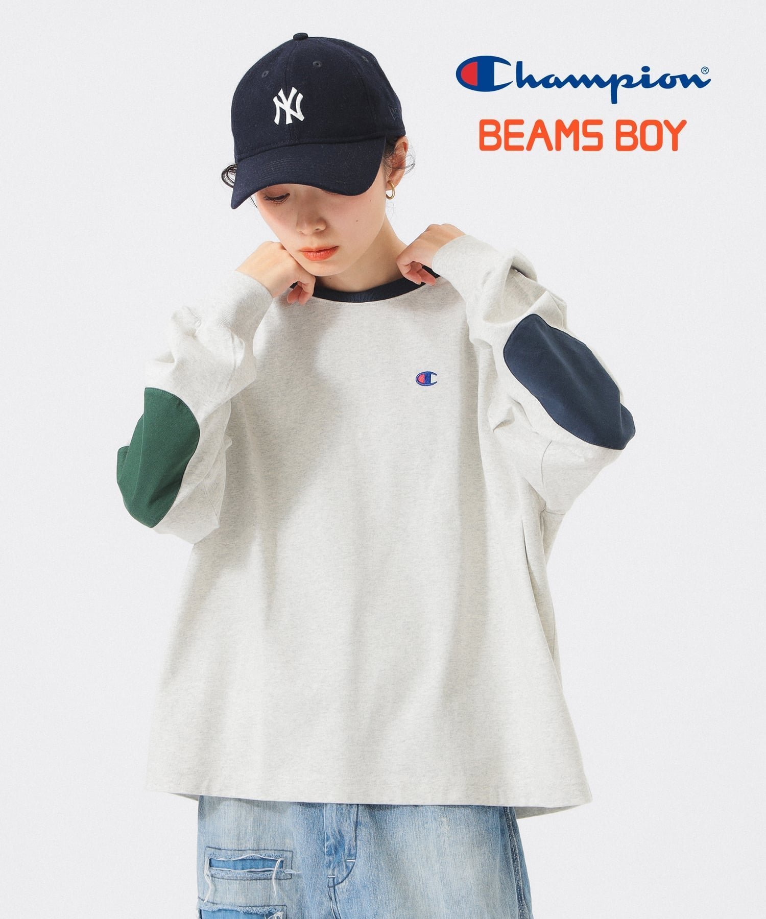 【ビームス ウイメン/BEAMS】の【別注】Champion / エルボーパッチ Tシャツ インテリア・キッズ・メンズ・レディースファッション・服の通販 founy(ファニー) 　ファッション　Fashion　レディースファッション　Fashion for Women　トップス・カットソー　Cut & Sew Tops　シャツ・ブラウス・オフィスカジュアル　Elegant Blouses & Button-Ups　ロングTシャツ・Tシャツ　Longline T-Shirts & Tees　カットソー　Cut and Sewn Top　シンプル　Simple, Minimal　スウェット / スエット　Sweatshirt, Sweatwear　スラックス　Slacks, Dress Pants　テレコ　Ribbed, Rib Stitch　デニム　Denim, Jeans Material　パッチ　Patch, Appliqué　ベスト　Vest, Waistcoat　別注　Limited Edition, Custom Order　ミックス　Mix, Mixed Style　リラックス　Relax, Relaxed Fit　ロング　Long, Long-Length　ワイド　Wide, Wide Fit　おすすめ　Recommended / Our Picks　OATMEAL|ID: prp329100004677692 ipo3291000000033794946